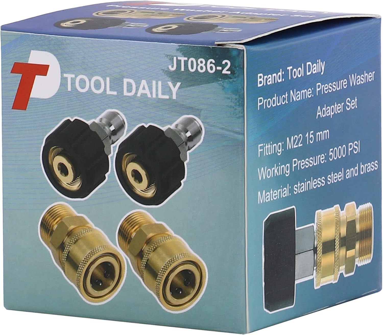 Pressure Washer Adapter Set, Quick Connect Kit, Metric M22 15mm Female to M22 Male Fitting, 5000 PSI, 4 Pcs - Image 7