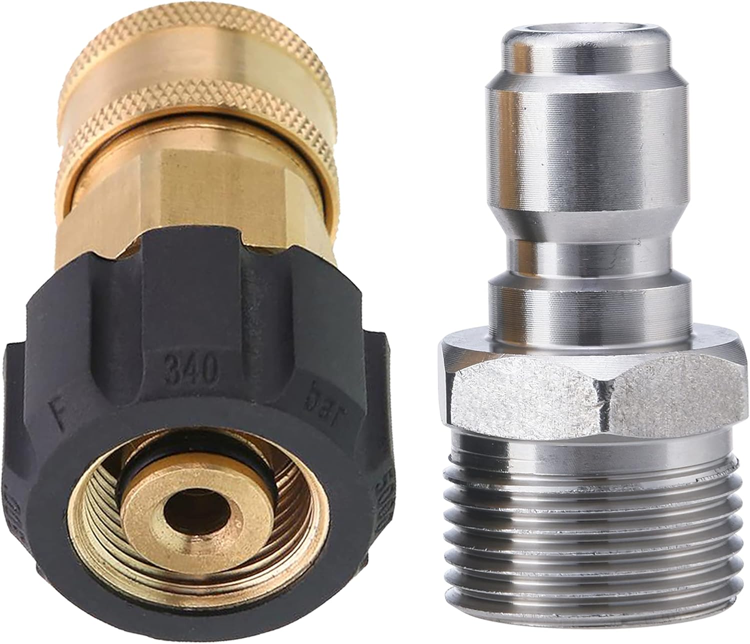 Pressure Washer Adapter, 3/8 Inch Quick Connect Kit, M22 14mm to M22 Metric Fitting, 5000 PSI - Image 1