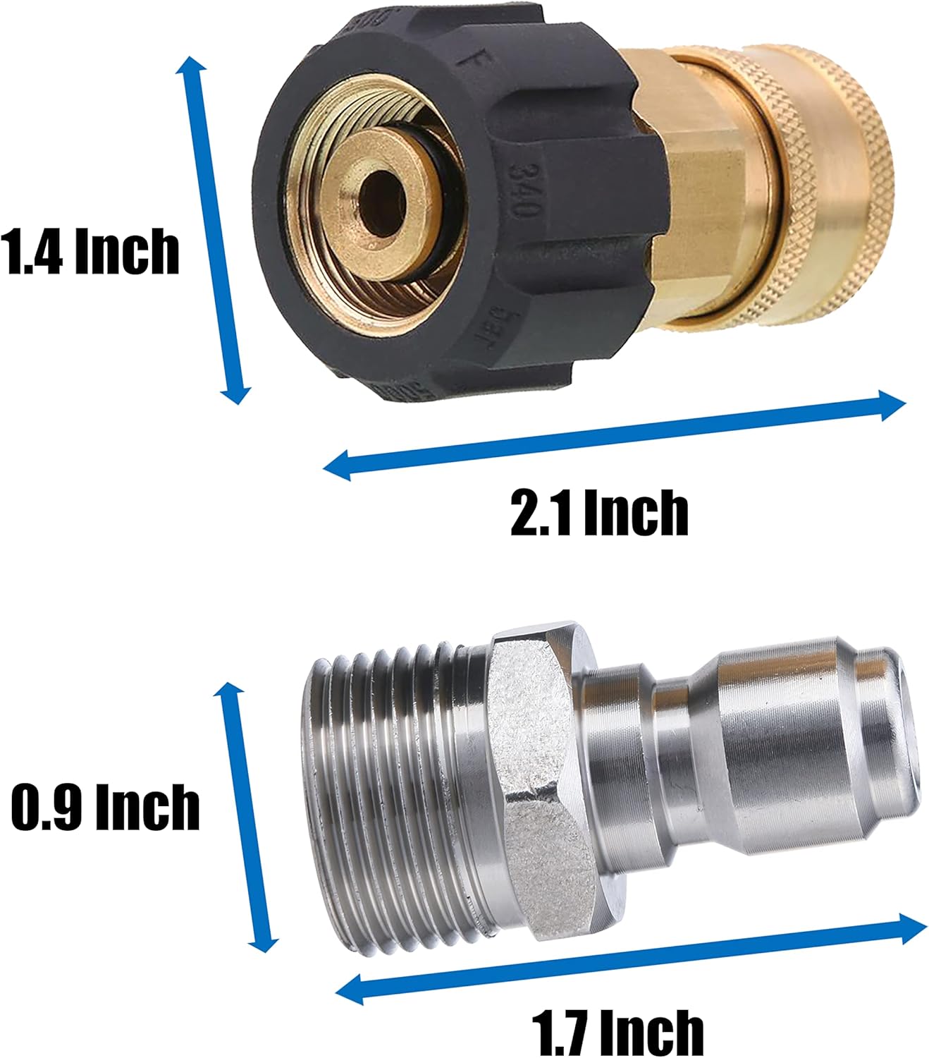 Pressure Washer Adapter, 3/8 Inch Quick Connect Kit, M22 14mm to M22 Metric Fitting, 5000 PSI - Image 4