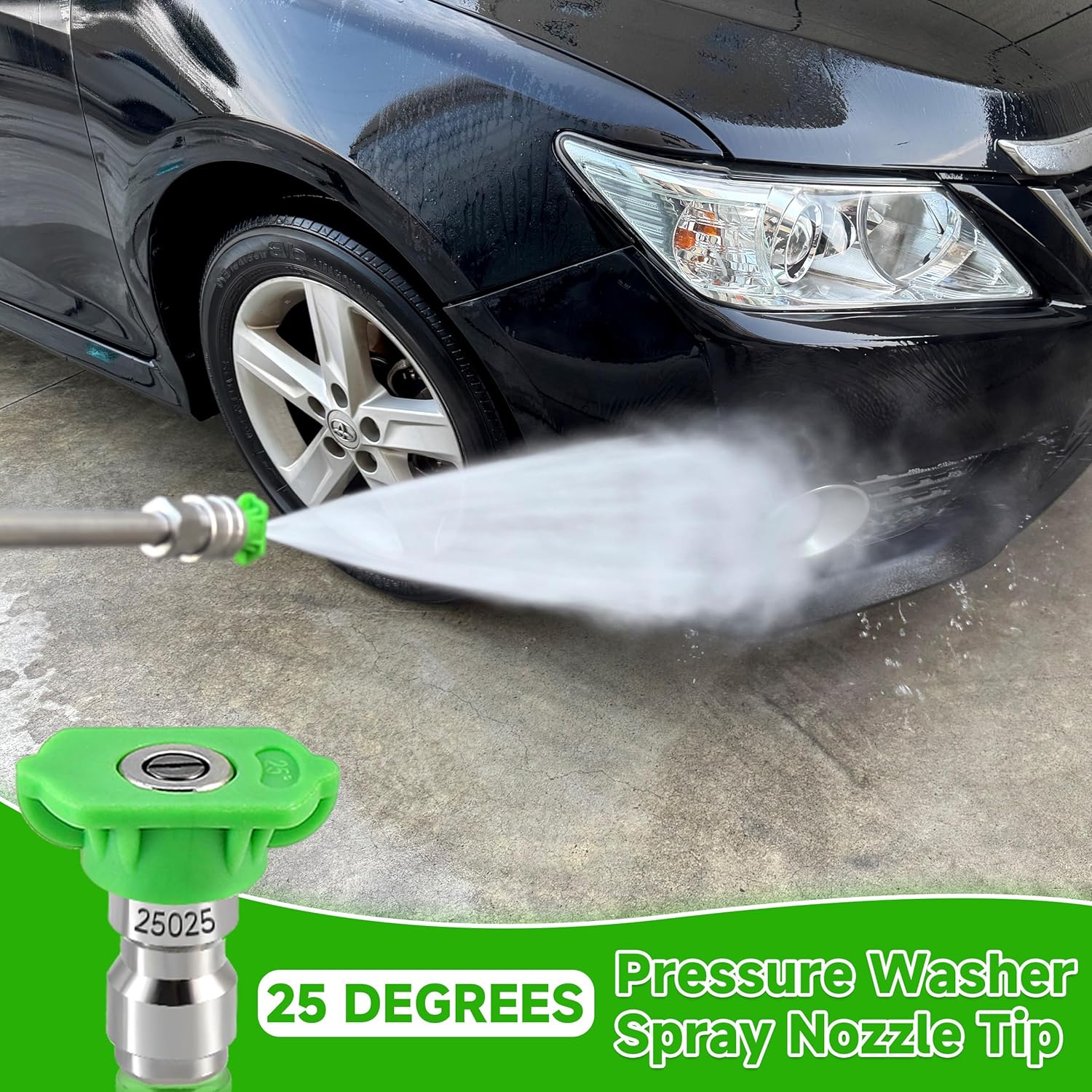 Pressure Washer Tips, 25 Degree Green Power Washer Nozzle Tips 7 Pack, 1/4 Inch Quick Connect, 4000 PSI - Image 2