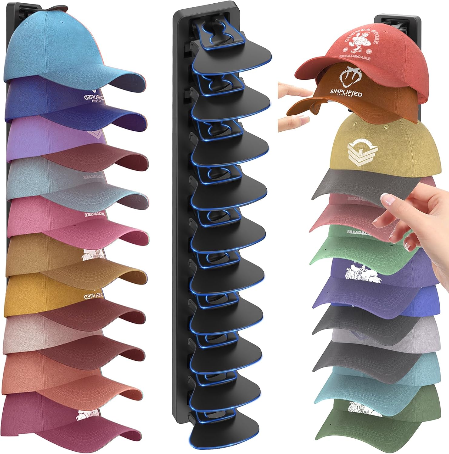 Hat Organizer for Baseball Caps 1 Pack, Adhesive Hat Rack for Wall, Baseball Cap Organizer (Black) - Image 1