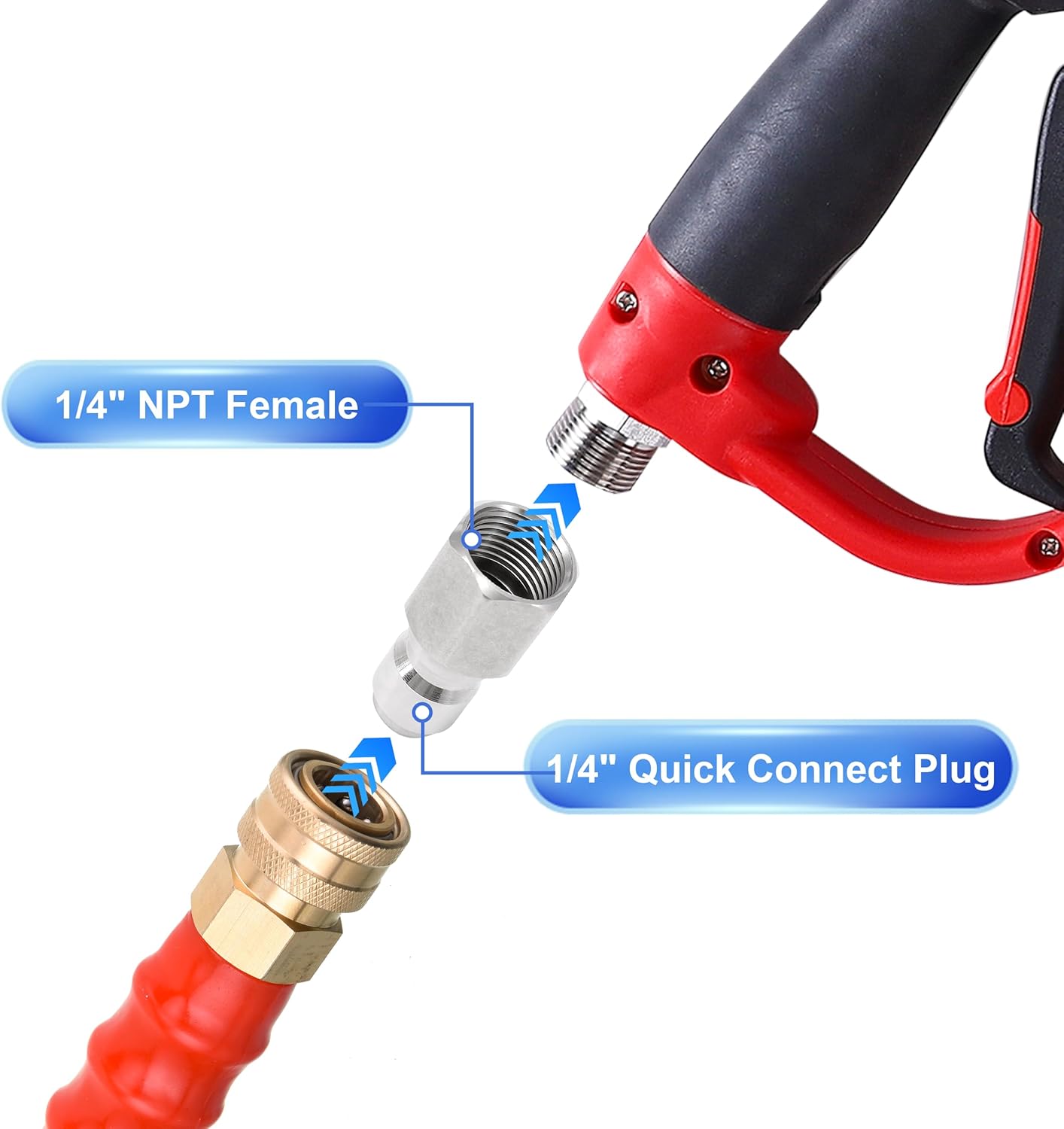 Pressure Washer Coupler, 1/4 Inch Quick Connect Plug to 1/4 Inch Female NPT Fitting, 5000 PSI, 2-Pack - Image 4