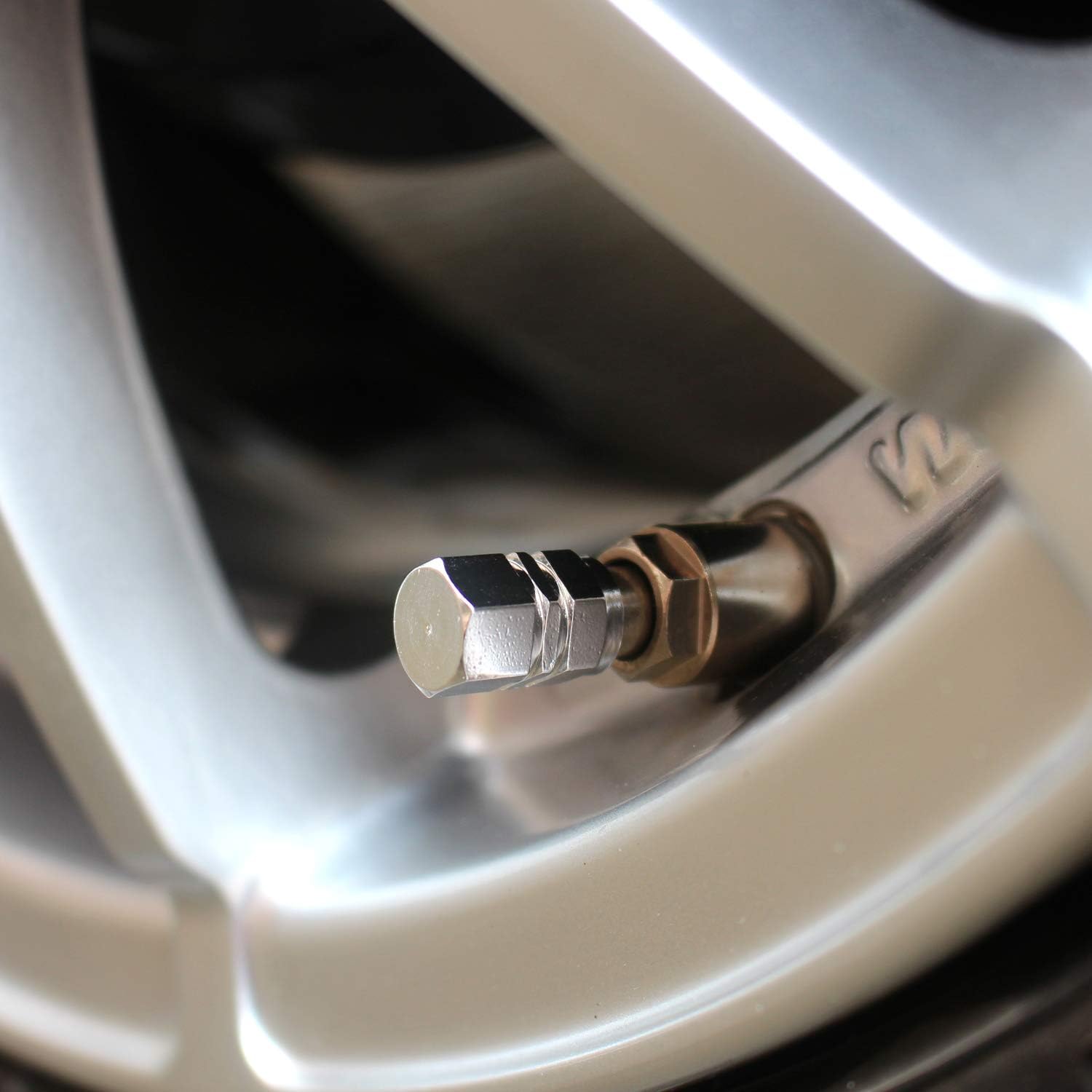 Tire Valve Caps (12 Pack) Heavy-Duty Stem Covers | Dust Proof, with O Rubber Seal | Hexagon Design | Outdoor, All-Weather, Leak-Proof Air Protection | Light-Weight Universal Aluminum Alloy (Silver) - Image 3