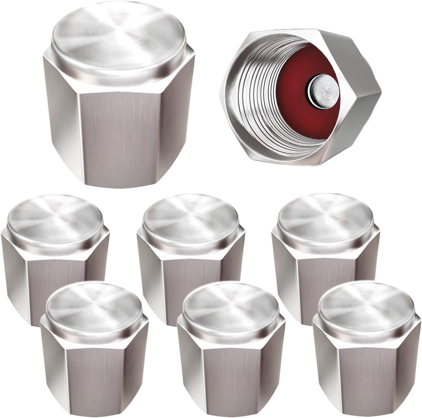 Brass (8 Pack) Tire Valve Caps Silver, Premium Metal Rubber Seal Tire Valve Stem Caps, Dust Proof Covers Universal fit for Cars, SUVs, Bike and Bicycle, Trucks, Motorcycles - Image 1