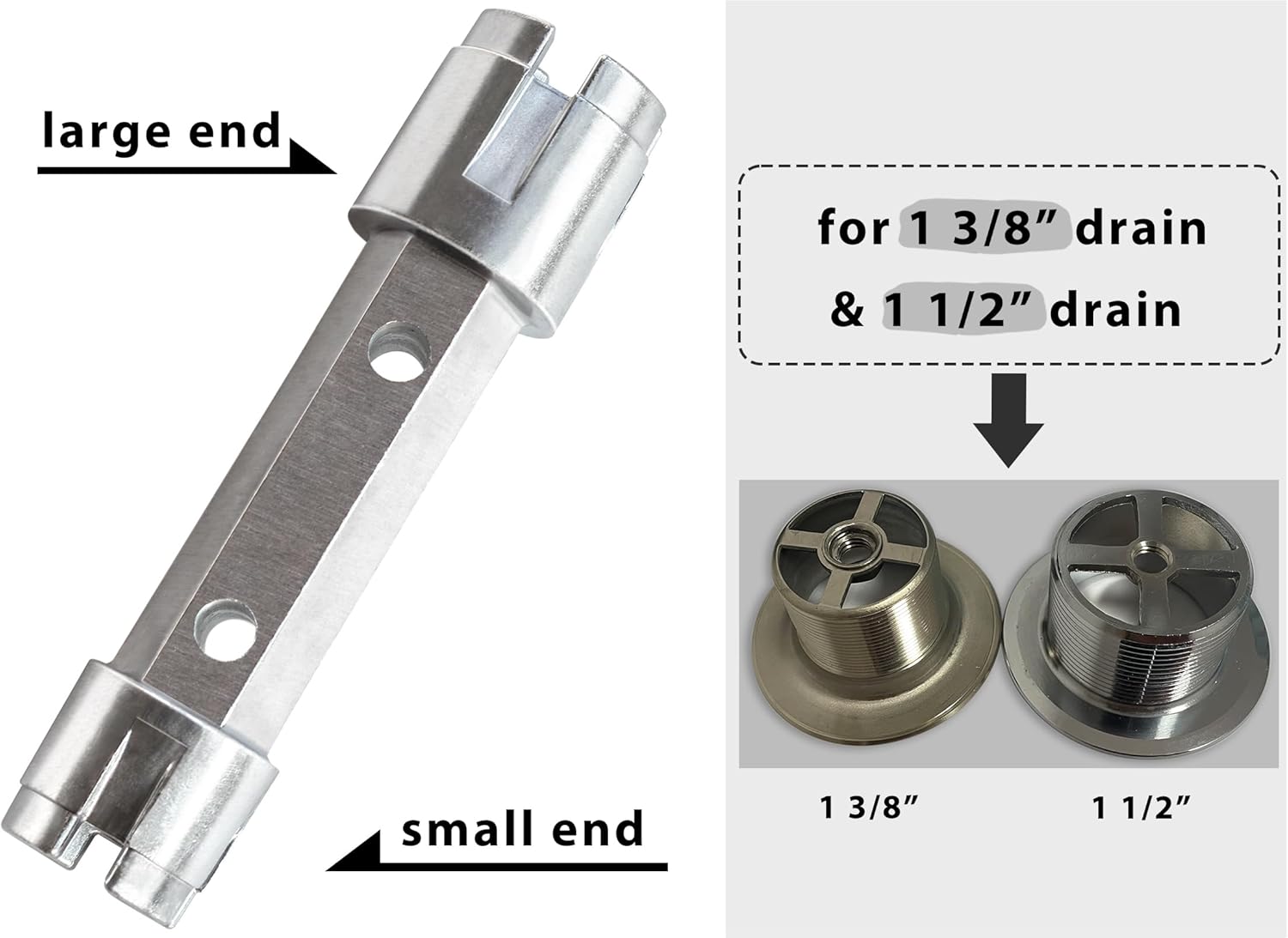 Tub Drain Remover Wrench Removal Tool Dual Ended Dumbell for Bath Drains Heavy Duty Aluminum - Image 3