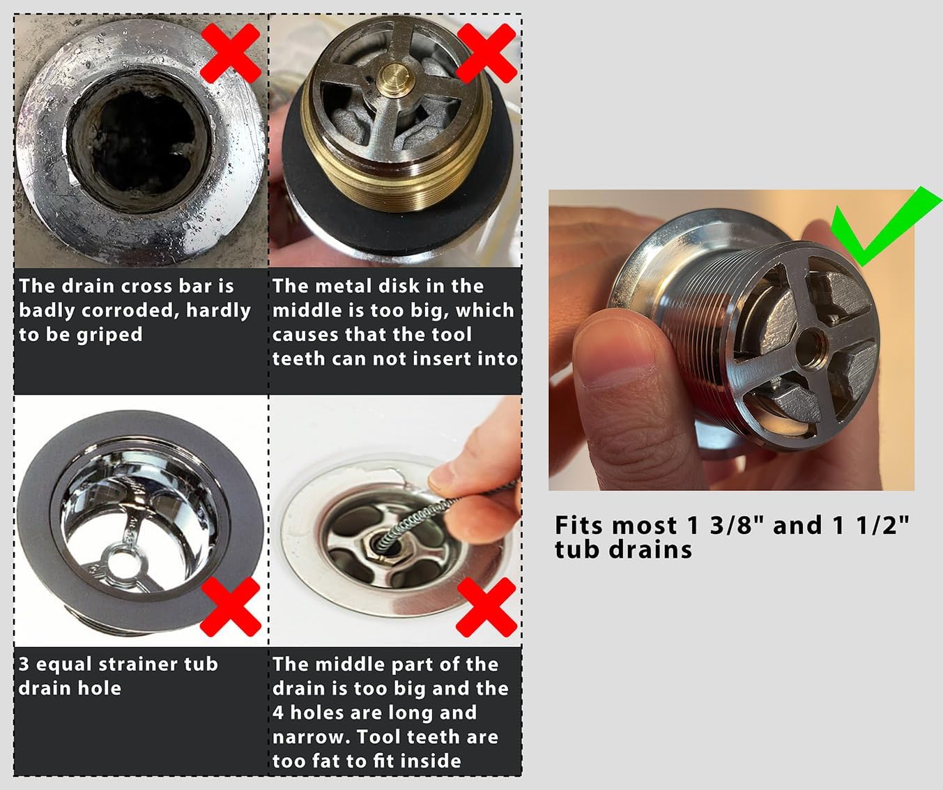 Tub Drain Remover Wrench Removal Tool Dual Ended Dumbell for Bath Drains Heavy Duty Aluminum - Image 4