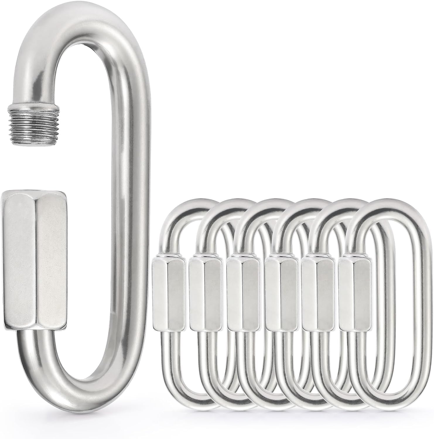 Stainless Steel Chain Quick Links - 304 Stainless Stee Chain Connector, Screw Carabiner, Chain Hooks, Set of 6 - Image 1