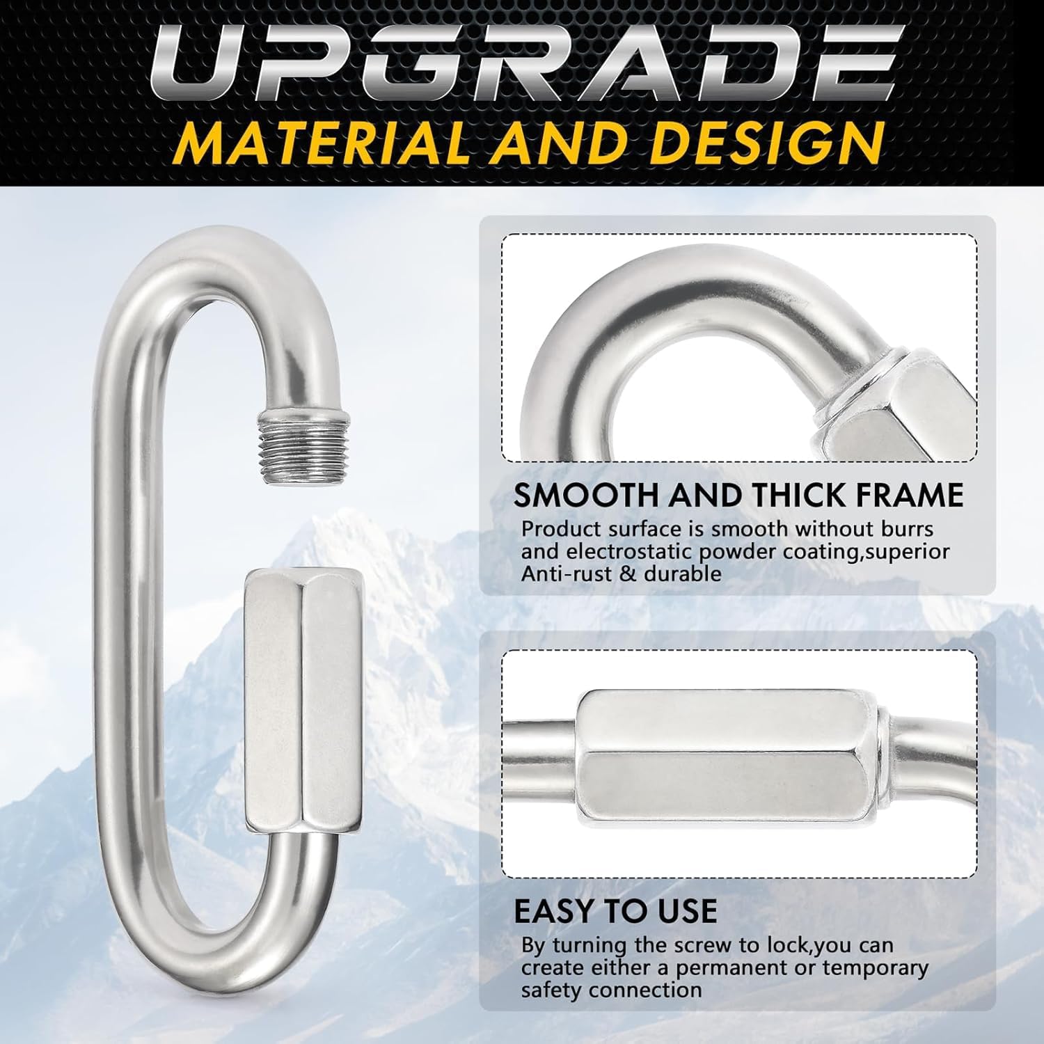 Stainless Steel Chain Quick Links - 304 Stainless Stee Chain Connector, Screw Carabiner, Chain Hooks, Set of 6 - Image 4