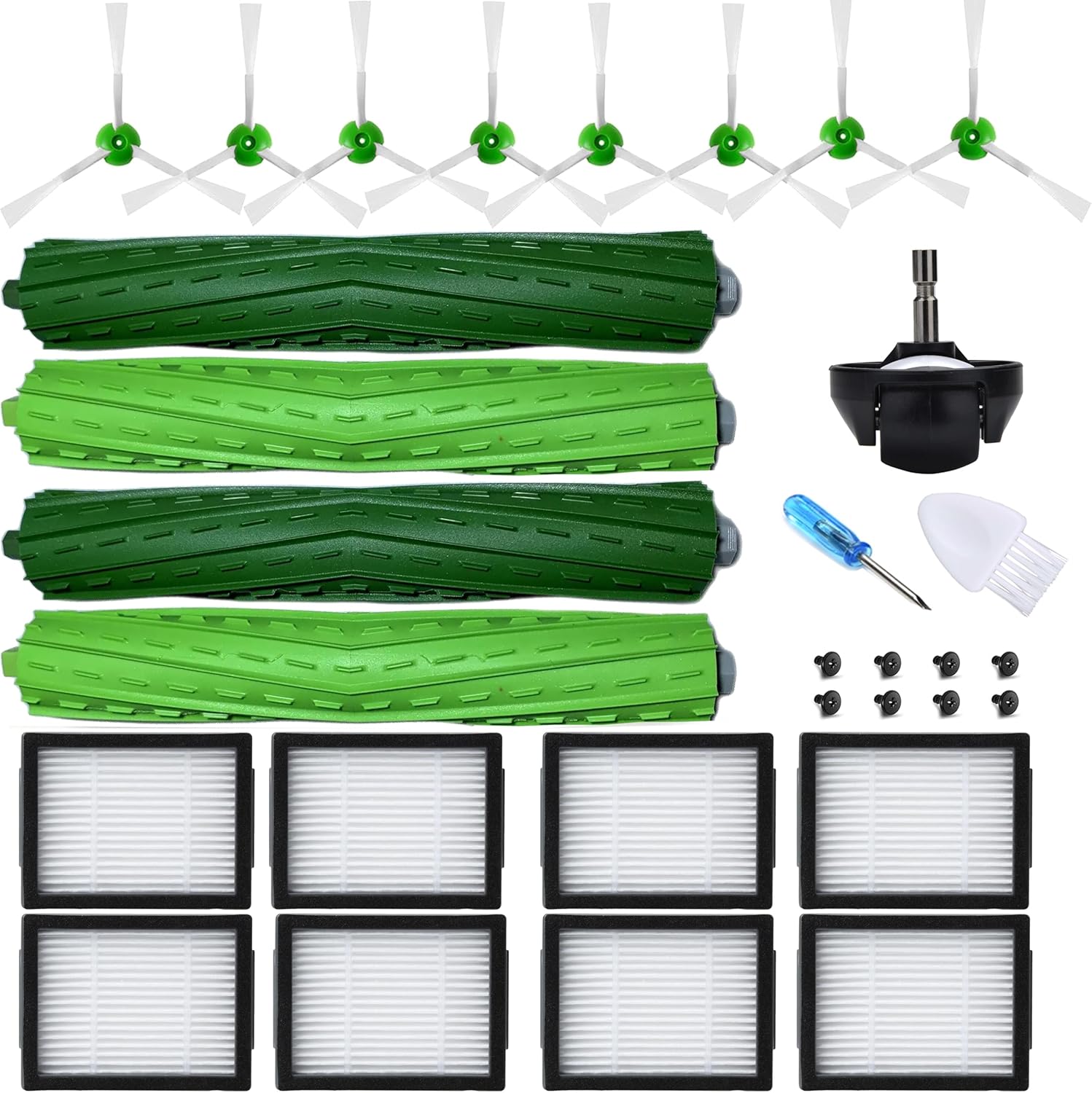 Parts accessories Compatible for iRobot Roomba e5 e6 i1 i2 i3 i4 i5 i6 i7 i8 j5 j6 j7 j8 and all Plus i e j Series Vacuum Cleaner 2 Set Roller Brushes 8 HEPA Filters 8 Side Brushes 1 caster wheel - Image 1