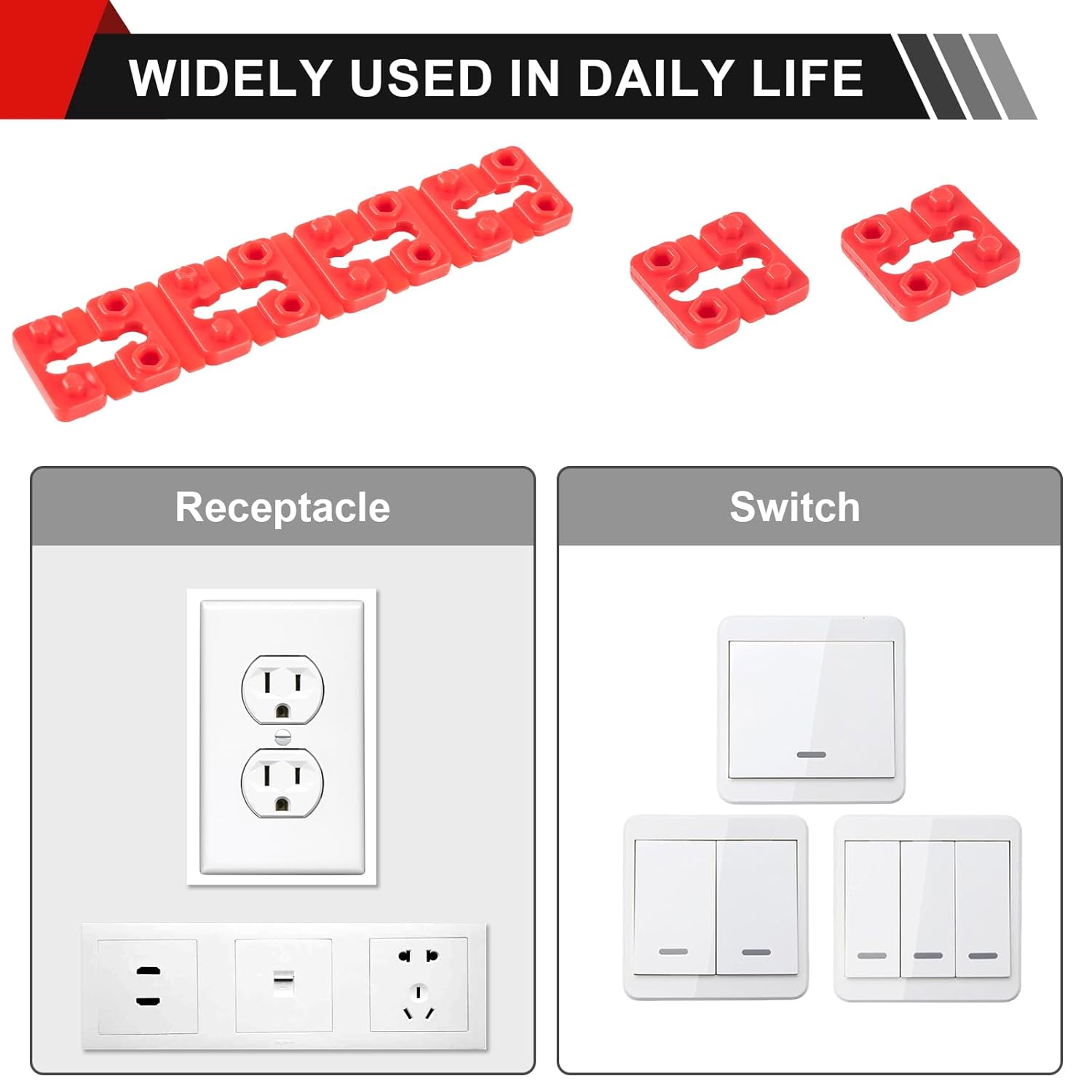Outlet Spacers for Electrical Box, 48 PCS Spacers for Box Extender Kit, Plastic Wall Plate Spacer, Tile Backsplash Shims for Loose Outlet/Switch Repair (Stackable) - Image 7