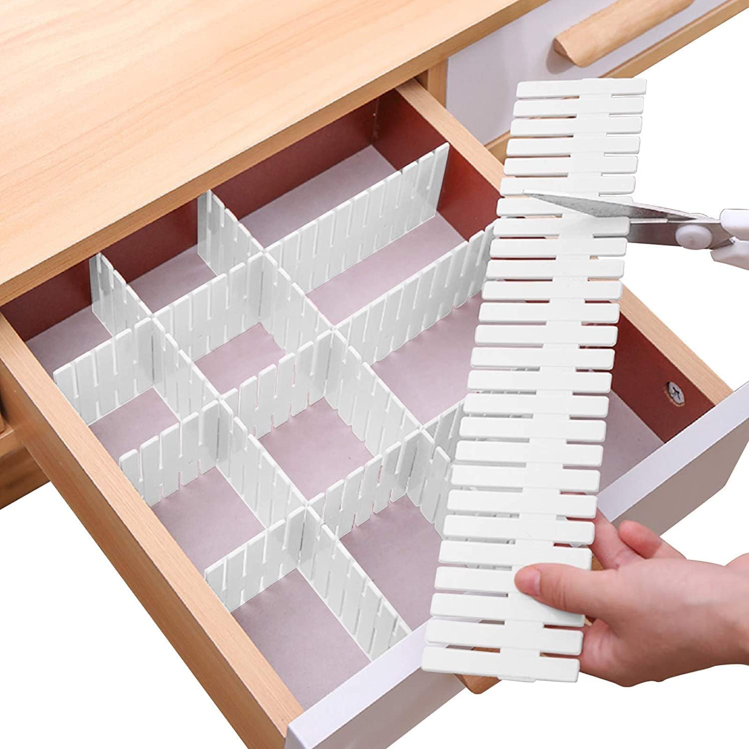 Drawer Divider Adjustable DIY Storage Organizer Separator for Tidying Clutter Cutlery Underwear Socks Clothes Dresses Desk & Box in Kitchen Bathroom Bedroom Office (Cut at Will) - Image 1