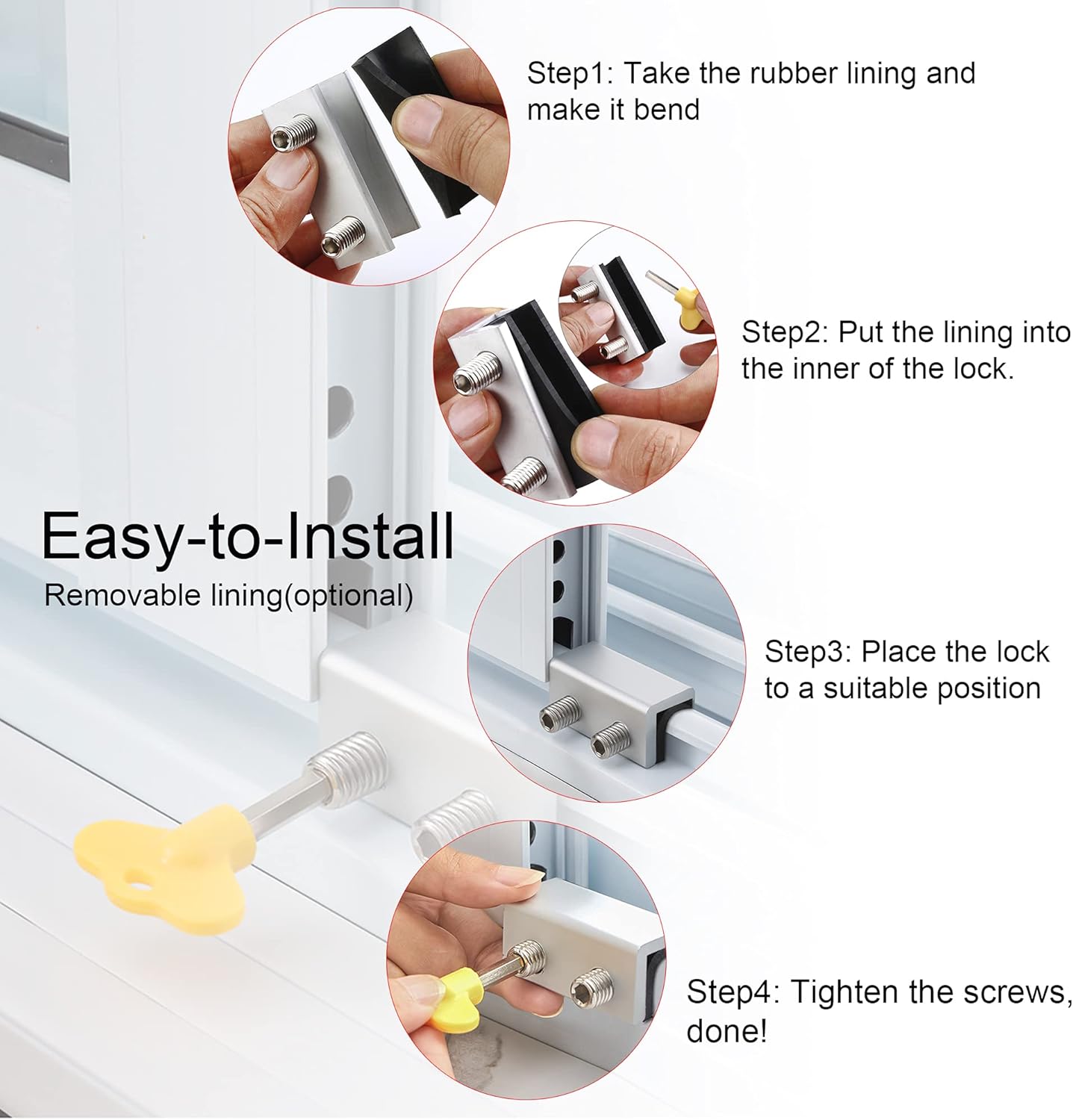 Window Locks, 4 Sets Sliding Security Window Lock with Key for Vertical & Horizontal Sliding Windows & Sliding Doors, Adjustable Window Locks Security Window Stoppers for Patio Bedroom Home and Office - Image 4