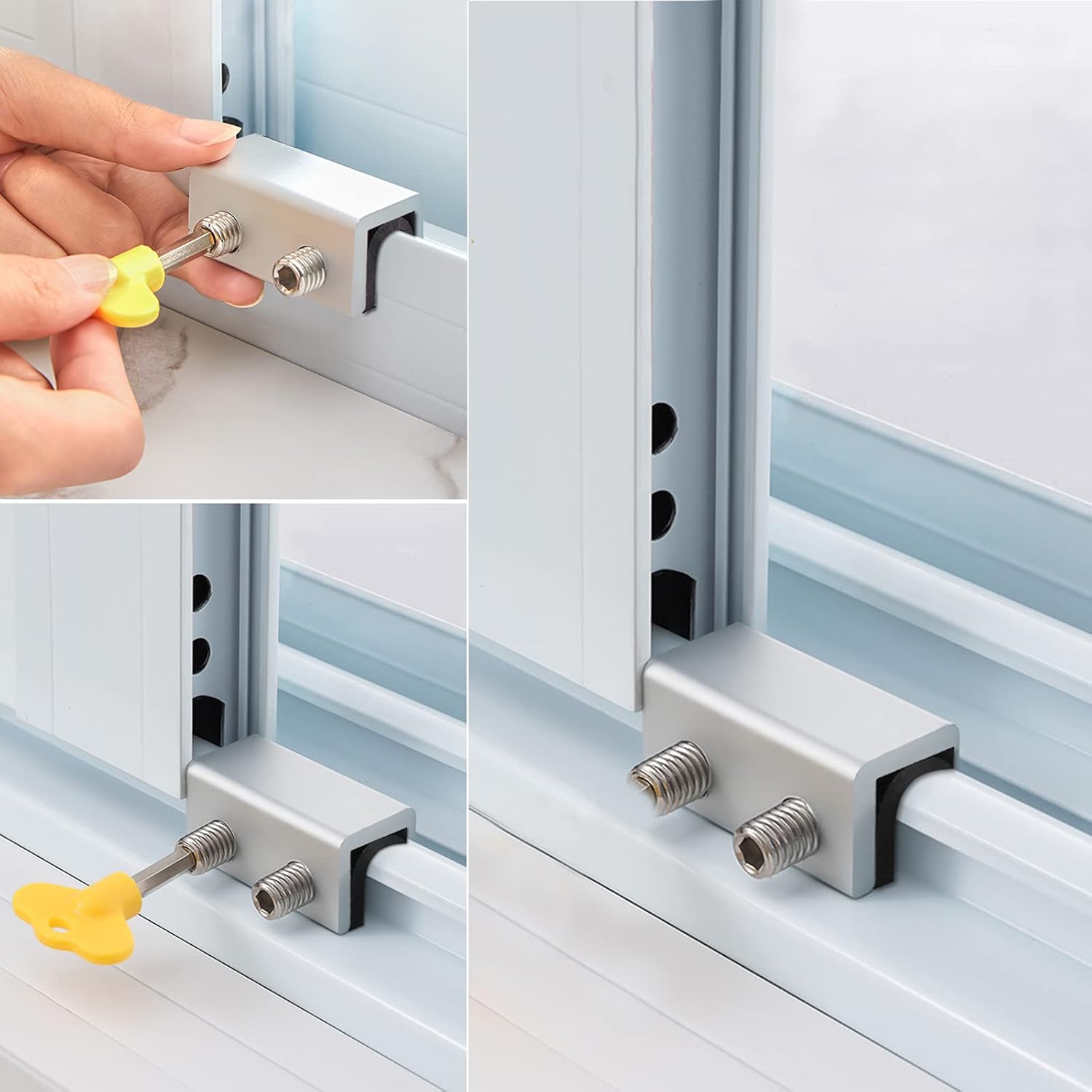 Window Locks, 4 Sets Sliding Security Window Lock with Key for Vertical & Horizontal Sliding Windows & Sliding Doors, Adjustable Window Locks Security Window Stoppers for Patio Bedroom Home and Office - Image 7