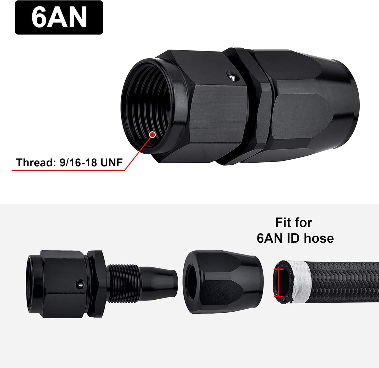 6AN Hose End Fitting Straight Swivel for CPE Braided Hose Black 4PCS - Image 2