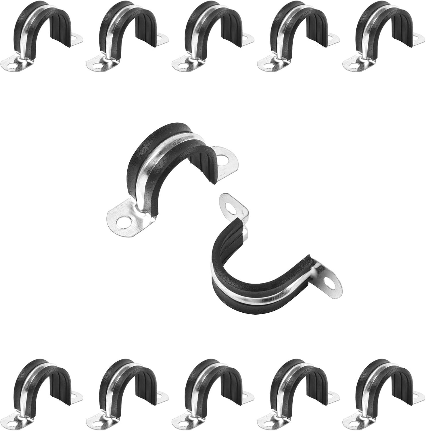1 Inch Reinforced Rigid Pipe Strap, 2 Holes U Bracket Cable Clamp Hanger, Rubber Cushioned Insulated Clamp, Conduits Strap Clamps for Pipe Fixing on Various Surfaces, 10 PCS(25mm) - Image 1