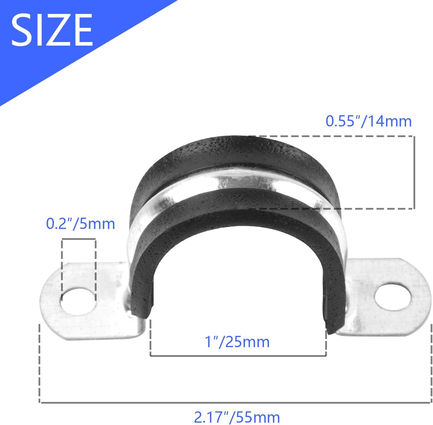 1 Inch Reinforced Rigid Pipe Strap, 2 Holes U Bracket Cable Clamp Hanger, Rubber Cushioned Insulated Clamp, Conduits Strap Clamps for Pipe Fixing on Various Surfaces, 10 PCS(25mm) - Image 2