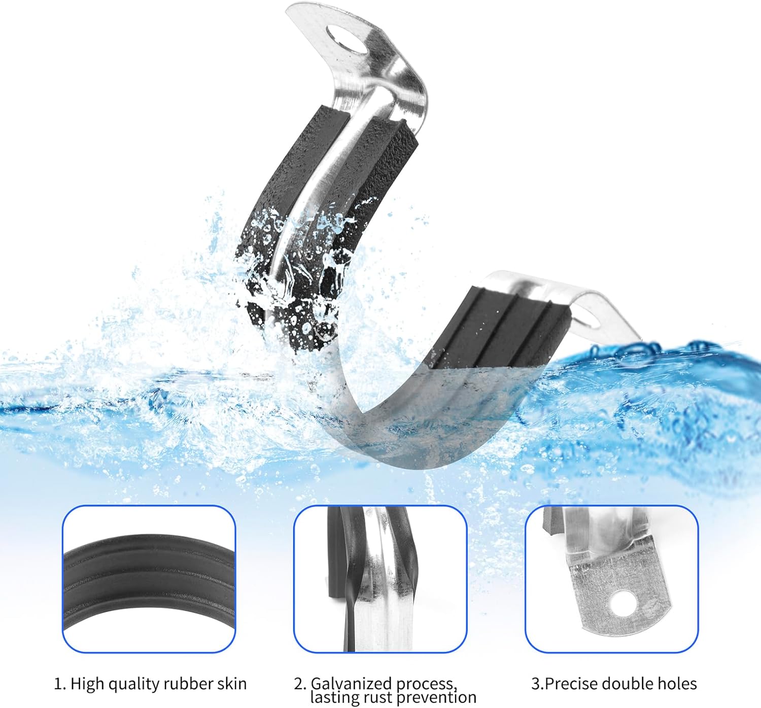 1 Inch Reinforced Rigid Pipe Strap, 2 Holes U Bracket Cable Clamp Hanger, Rubber Cushioned Insulated Clamp, Conduits Strap Clamps for Pipe Fixing on Various Surfaces, 10 PCS(25mm) - Image 3