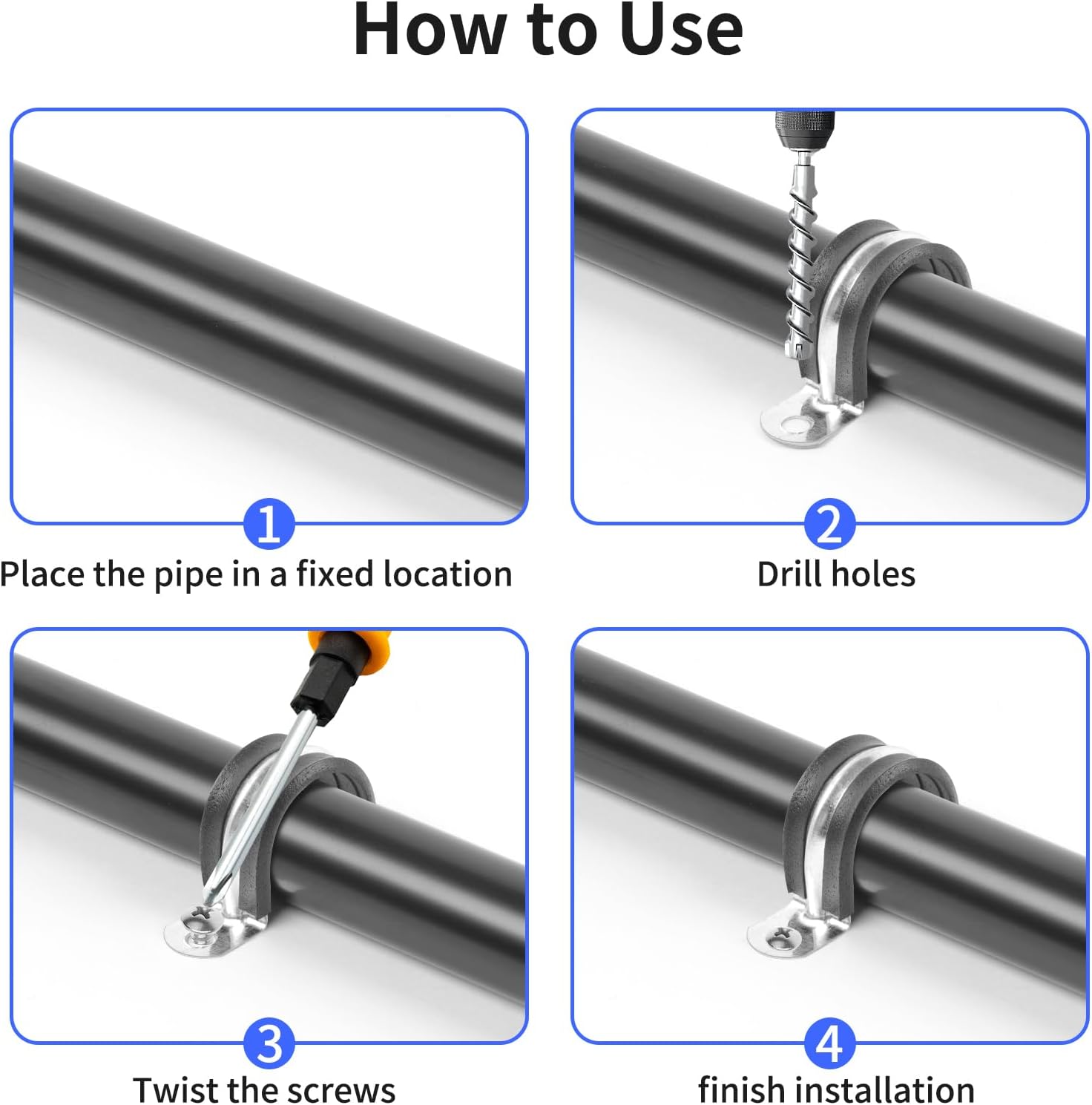 1 Inch Reinforced Rigid Pipe Strap, 2 Holes U Bracket Cable Clamp Hanger, Rubber Cushioned Insulated Clamp, Conduits Strap Clamps for Pipe Fixing on Various Surfaces, 10 PCS(25mm) - Image 4