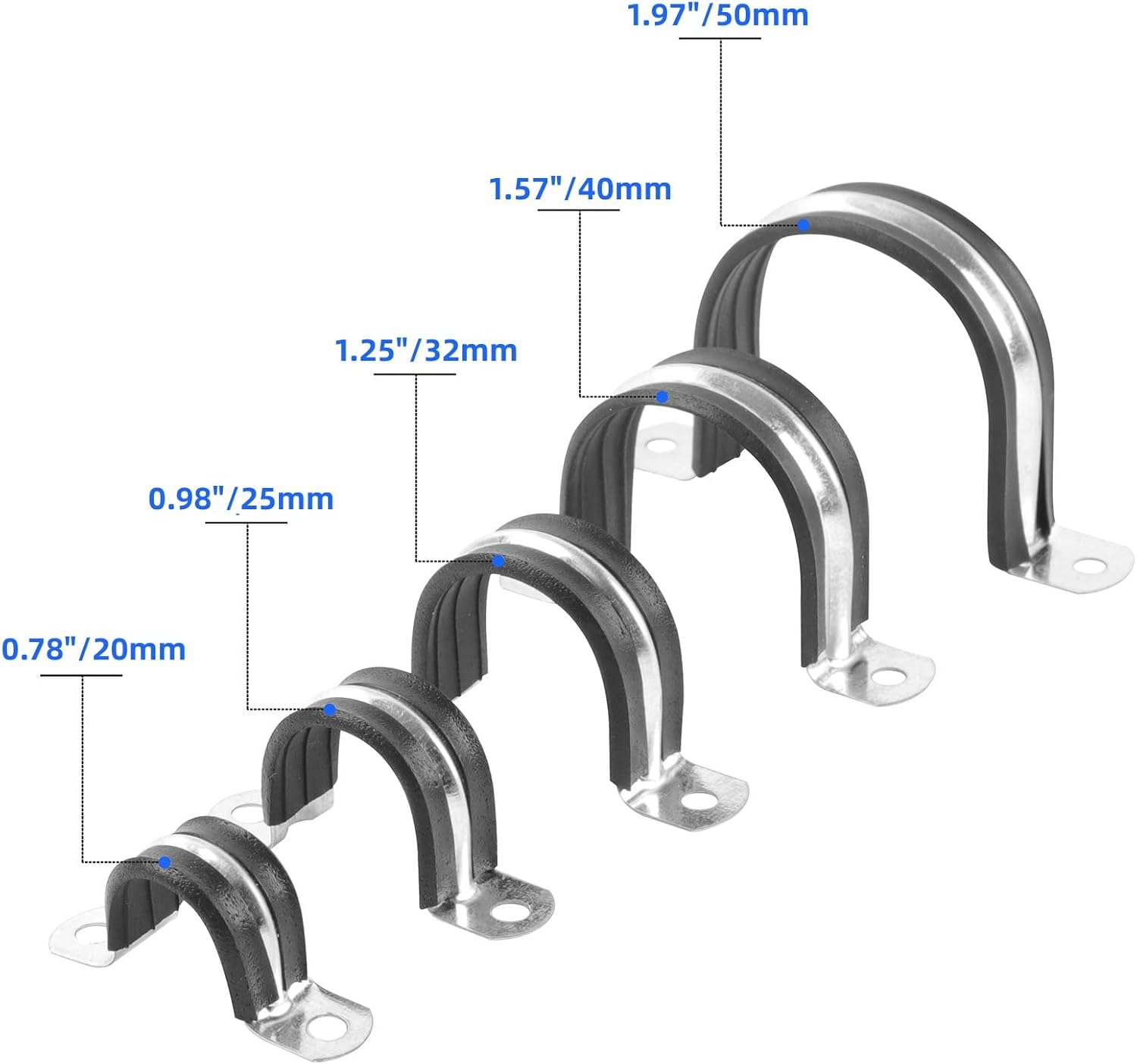 1 Inch Reinforced Rigid Pipe Strap, 2 Holes U Bracket Cable Clamp Hanger, Rubber Cushioned Insulated Clamp, Conduits Strap Clamps for Pipe Fixing on Various Surfaces, 10 PCS(25mm) - Image 6