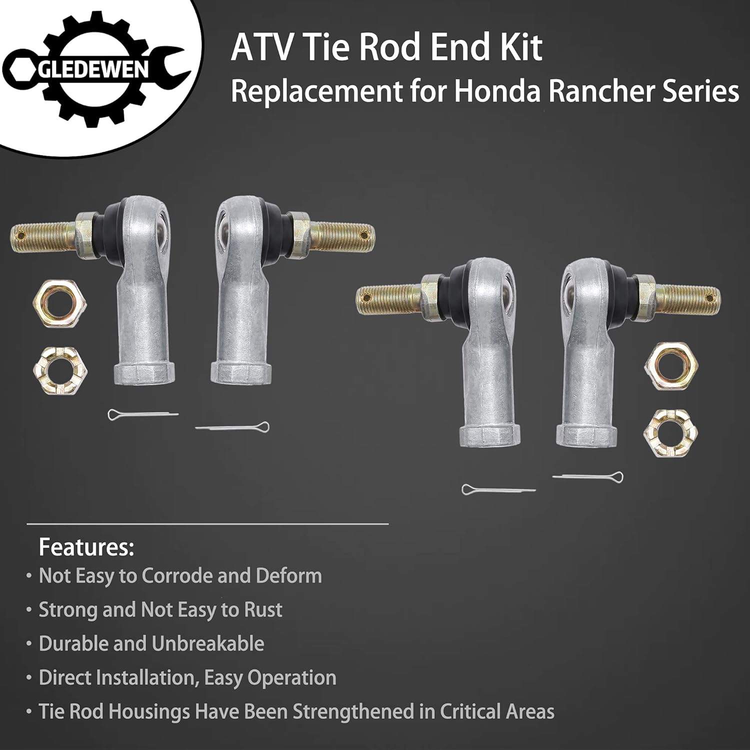 Tie Rod End Kit, Ball Joint, Compatible With 2000-2017 Honda Rancher 350/400 / 420 | 03-17 Honda Rincon 650/680 | 1989 1990 Honda pilot 400, Driver Left & Passenger Right Side, 2 Sets - Image 3