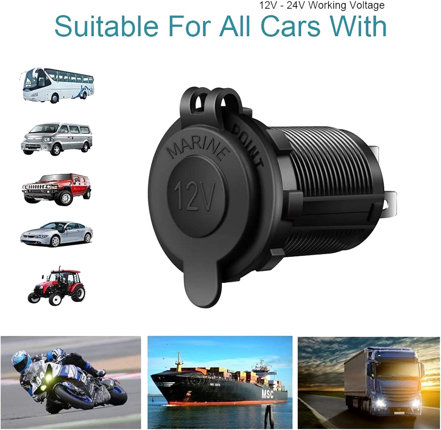 Cigarette Lighter Socket Car Marine Motorcycle ATV RV Lighter Socket Power Outlet Socket Receptacle 12V Waterproof Plug by - Image 7