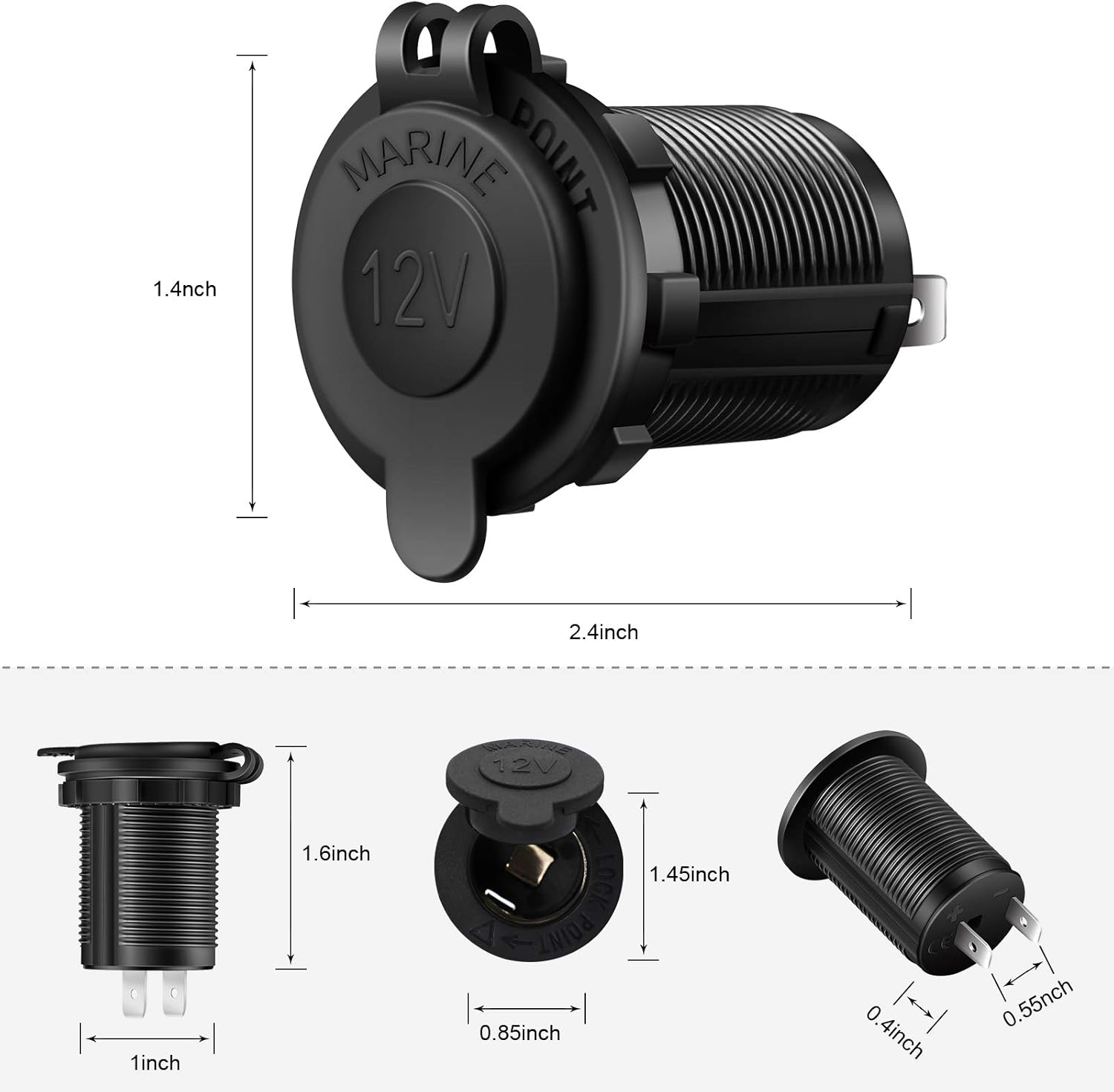 12V Cigarette Lighter Socket, 2 Pack Car Marine Motorcycle ATV RV Lighter Power Outlet Socket Replacement 12 Volt Waterproof Plug by - Image 3