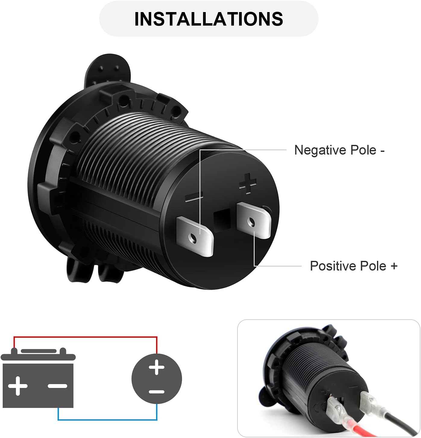 12V Cigarette Lighter Socket, 2 Pack Car Marine Motorcycle ATV RV Lighter Power Outlet Socket Replacement 12 Volt Waterproof Plug by - Image 4