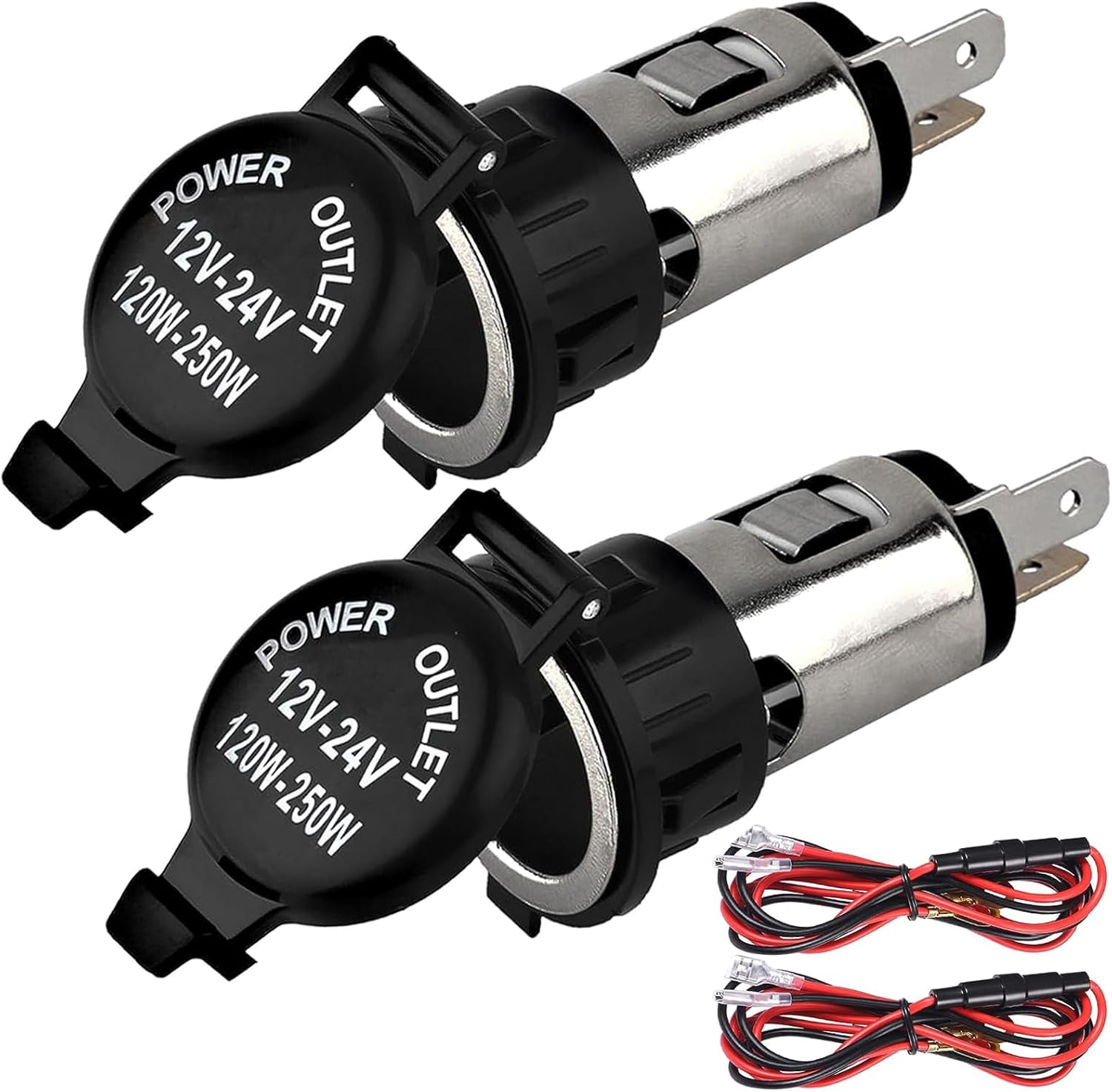 Cigarette Lighter Socket, DC 12V Car Cigarette Lighter,12 Volt Female Power Outlet Socket Replacement with Cover Wiring Harness Waterproof for Automotive Truck RV Boat(2 Pack) - Image 1