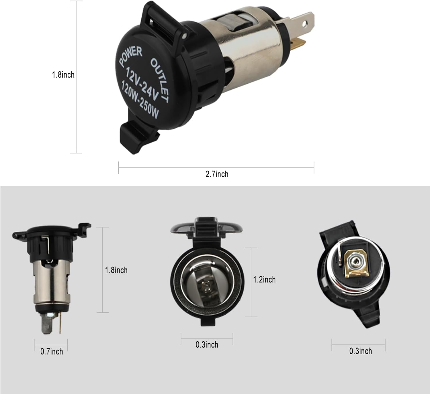 Cigarette Lighter Socket, DC 12V Car Cigarette Lighter,12 Volt Female Power Outlet Socket Replacement with Cover Wiring Harness Waterproof for Automotive Truck RV Boat(2 Pack) - Image 2