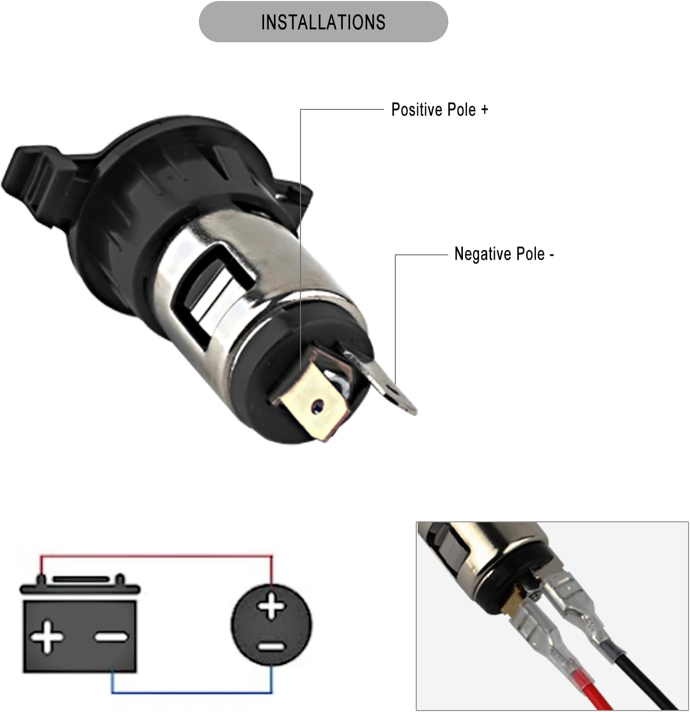 Cigarette Lighter Socket, DC 12V Car Cigarette Lighter,12 Volt Female Power Outlet Socket Replacement with Cover Wiring Harness Waterproof for Automotive Truck RV Boat(2 Pack) - Image 4
