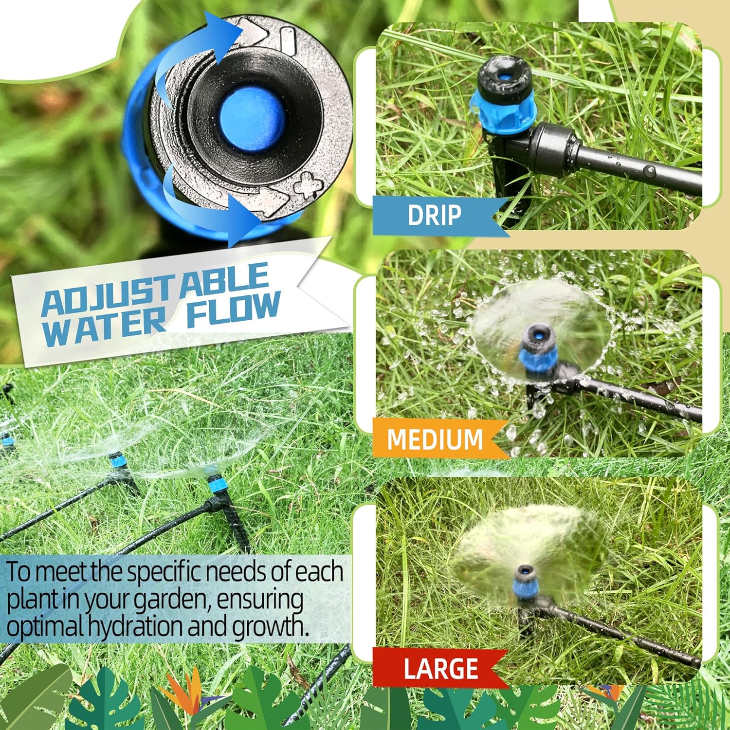 30PCS Push-to-Fit Drip Irrigation Emitters for 1/4 inch Irrigation Tubing, Adjustable 360 Degree Vortex Drip Emitters with Stake, Irrigation Dripper Sprinklers for Drip Irrigation System - Image 5