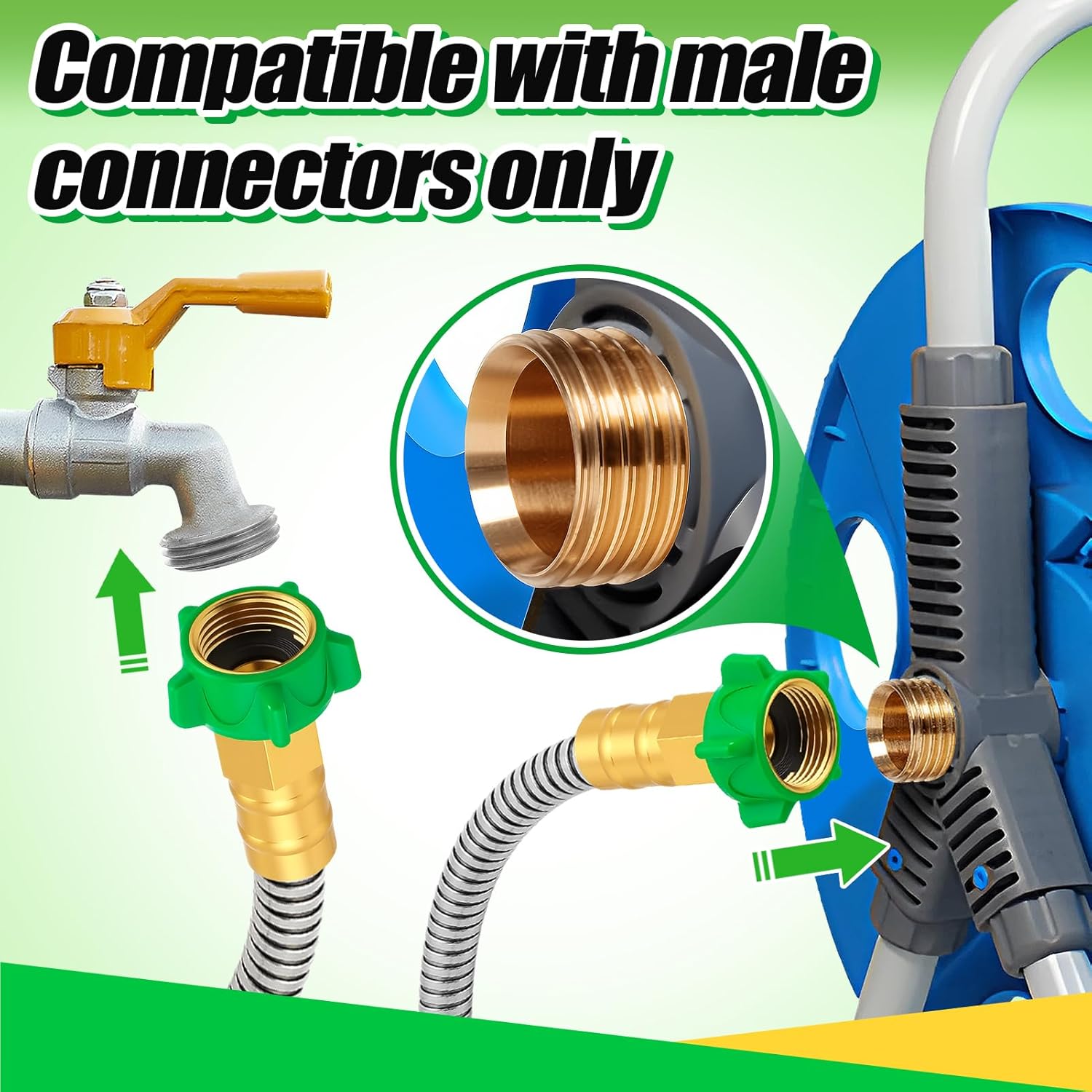 3ft Short Garden Hose with Female to Female Connector - Metal Leakproof Leader Hose for Hose Reel, Heavy Duty 304 Stainless Steel Flexible Hose for Outdoor Garden Watering Car Pet Cleaning - Image 2