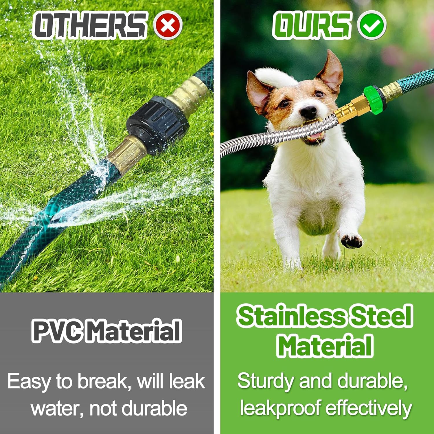3ft Short Garden Hose with Female to Female Connector - Metal Leakproof Leader Hose for Hose Reel, Heavy Duty 304 Stainless Steel Flexible Hose for Outdoor Garden Watering Car Pet Cleaning - Image 3
