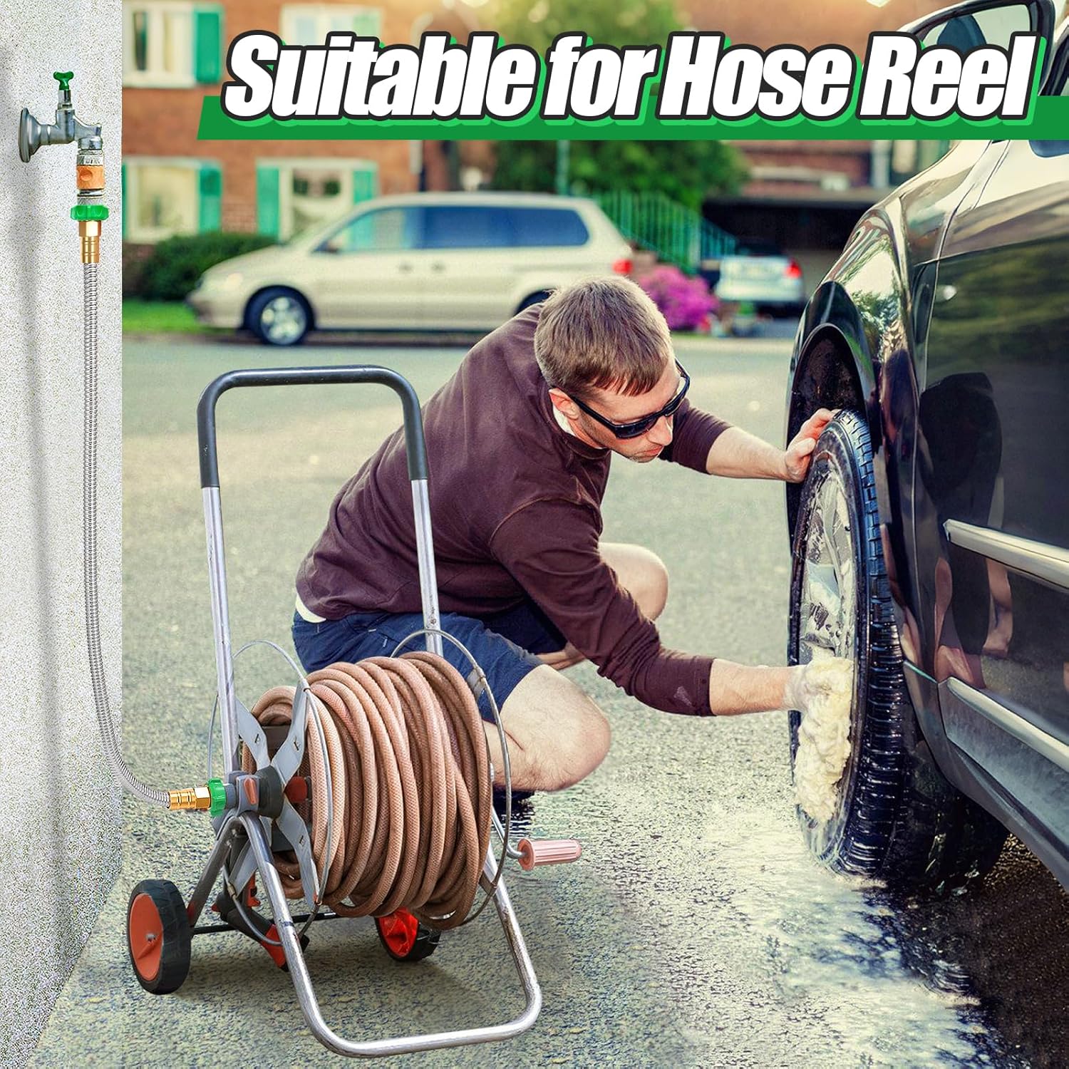 3ft Short Garden Hose with Female to Female Connector - Metal Leakproof Leader Hose for Hose Reel, Heavy Duty 304 Stainless Steel Flexible Hose for Outdoor Garden Watering Car Pet Cleaning - Image 6