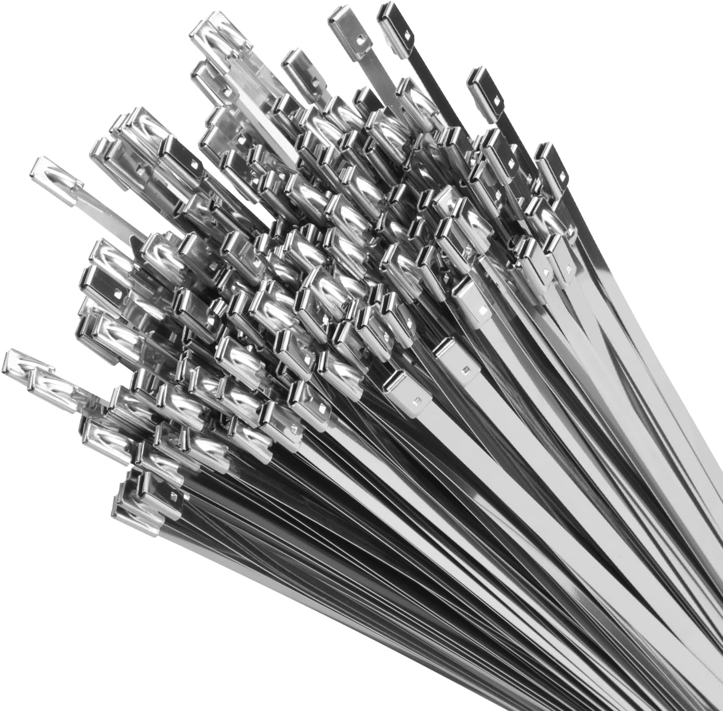 11.8 Inch Metal Zip Ties (200 Pack), 304 Stainless Steel Heavy Duty Zip Ties, 300lbs Tensile Strength, Multi-Purpose Self-locking Cable Ties for Exhaust Wrap, Outdoor and Canopy Etc - Image 1