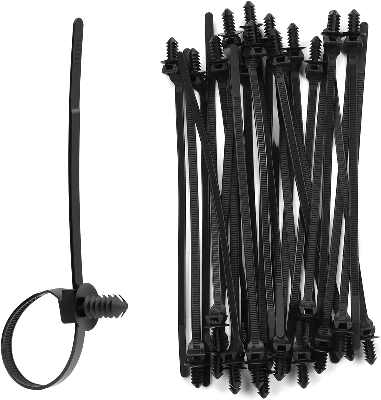 100PCS Fir Tree Nylon Push Mount Zip Ties, Heavy Duty Wire Ties, 2 in 1 Self Locking UV Resistant Assortment for Indoor Wire Tying (8.3