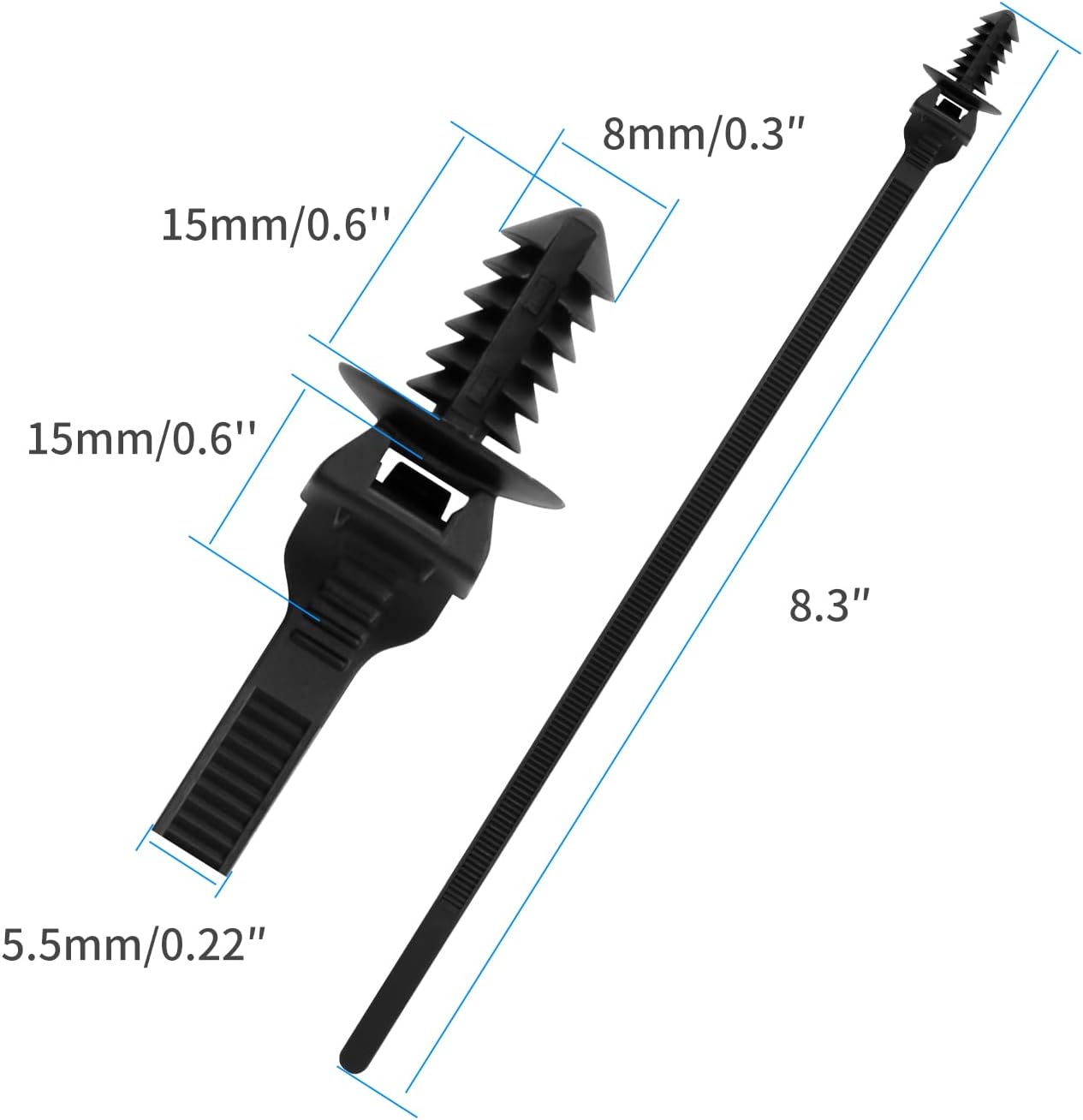 100PCS Fir Tree Nylon Push Mount Zip Ties, Heavy Duty Wire Ties, 2 in 1 Self Locking UV Resistant Assortment for Indoor Wire Tying (8.3