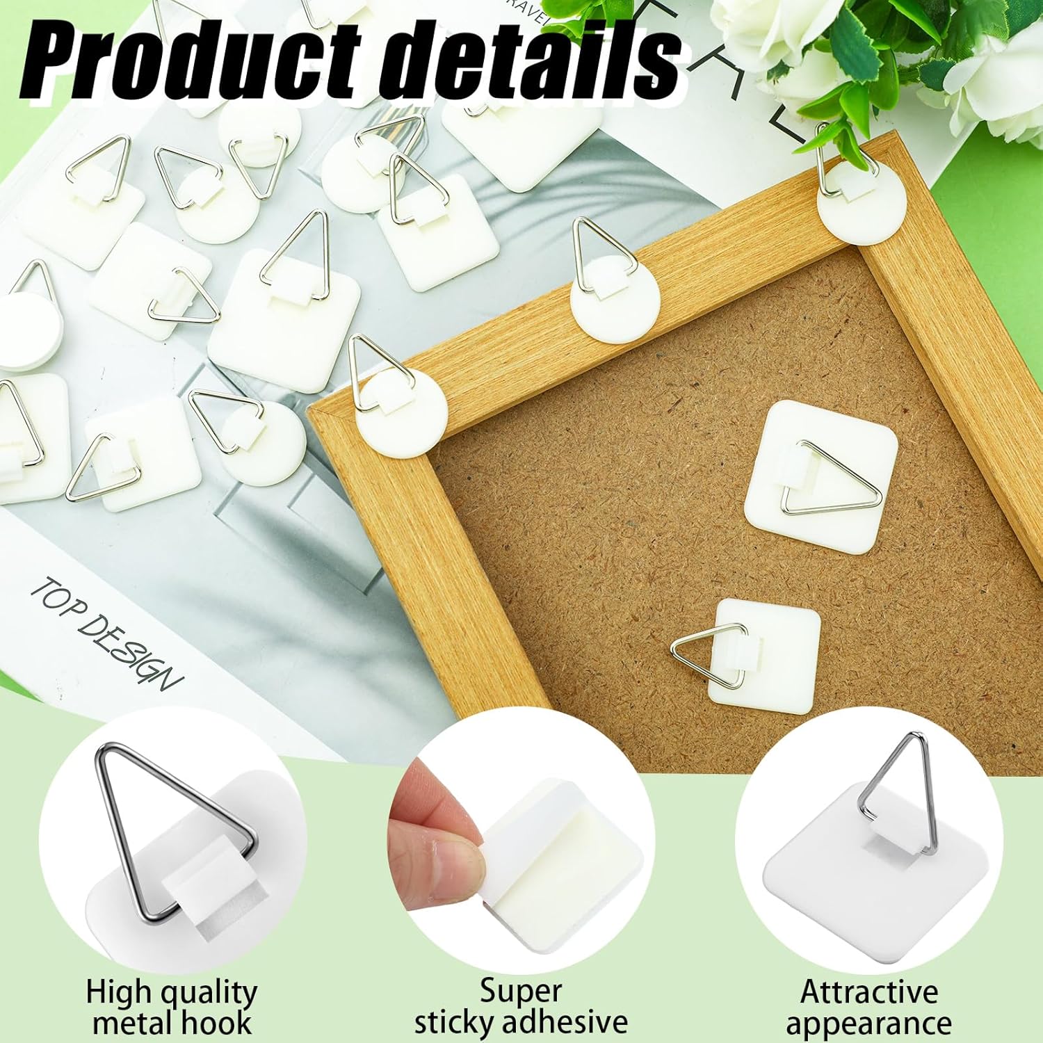 45 Pcs Adhesive Picture Hanger Foamboard Picture Hanging Hooks Without Nails Plastic Sticky Photo Hooks for Home Wall Art Photo Frame Bathroom Closet (Round,Square) - Image 3