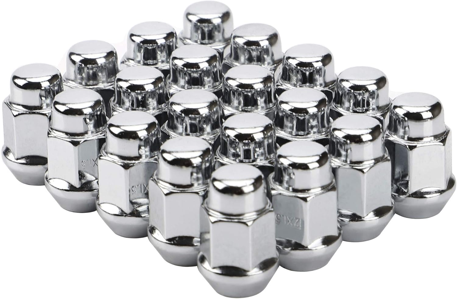 12x1.5 Wheel Lug Nuts, 20PCS Chrome 12mmx1.5 Closed End Bulge Acorn Lug Nut, Cone Seat, 19mm Hex Aftermarket Wheels - Image 1