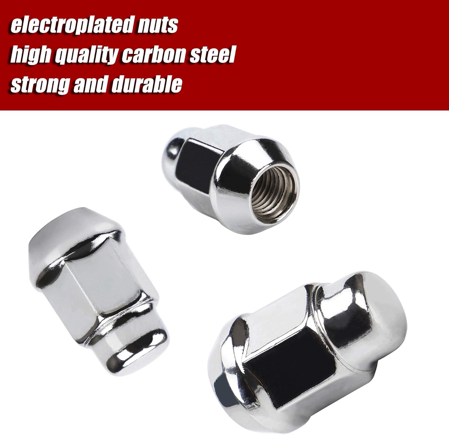 12x1.5 Wheel Lug Nuts, 20PCS Chrome 12mmx1.5 Closed End Bulge Acorn Lug Nut, Cone Seat, 19mm Hex Aftermarket Wheels - Image 2