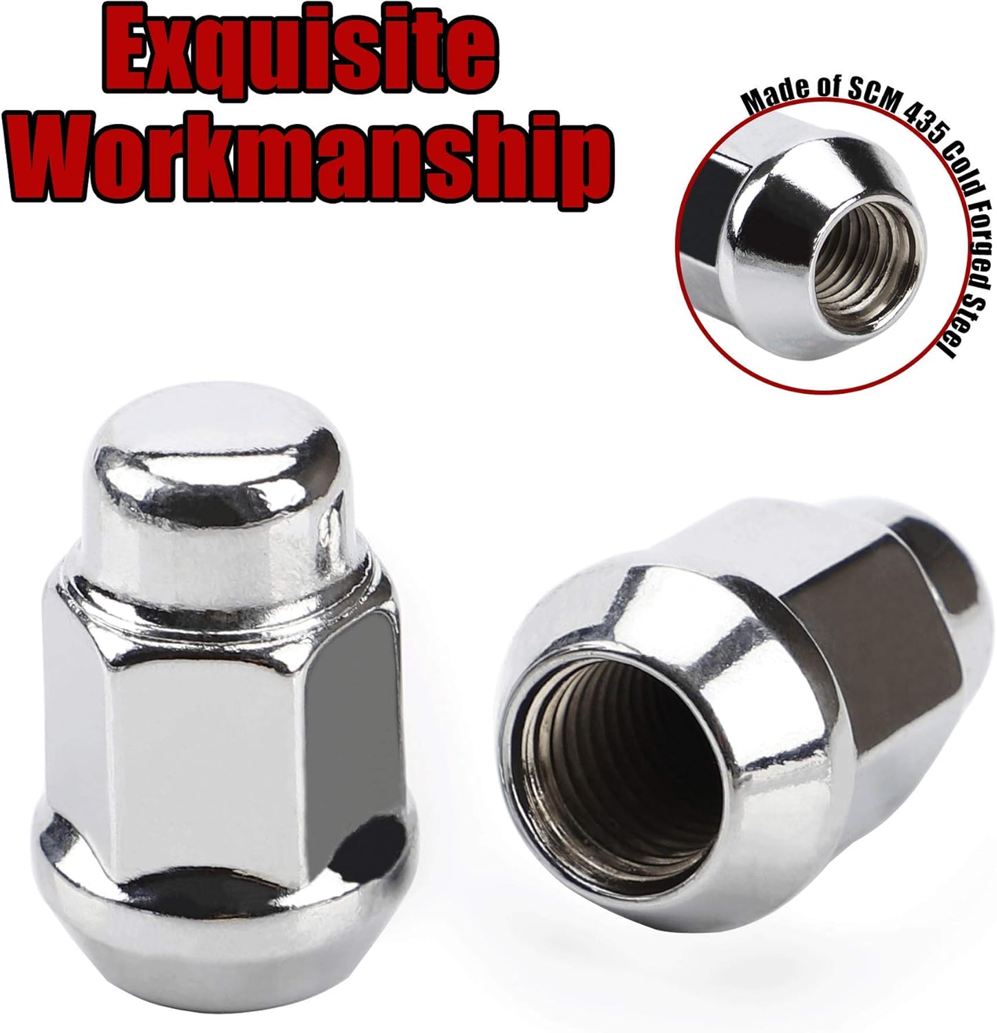 12x1.5 Wheel Lug Nuts, 20PCS Chrome 12mmx1.5 Closed End Bulge Acorn Lug Nut, Cone Seat, 19mm Hex Aftermarket Wheels - Image 3