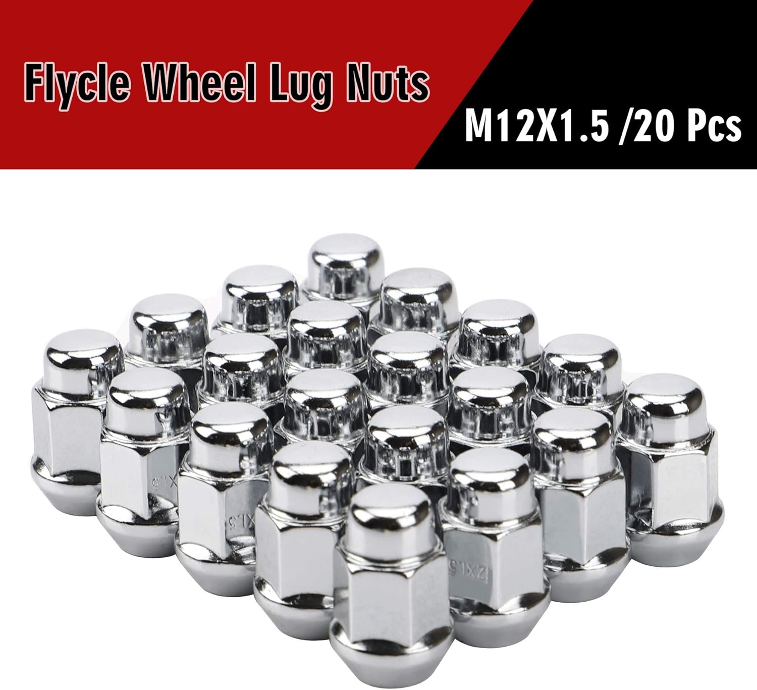 12x1.5 Wheel Lug Nuts, 20PCS Chrome 12mmx1.5 Closed End Bulge Acorn Lug Nut, Cone Seat, 19mm Hex Aftermarket Wheels - Image 4