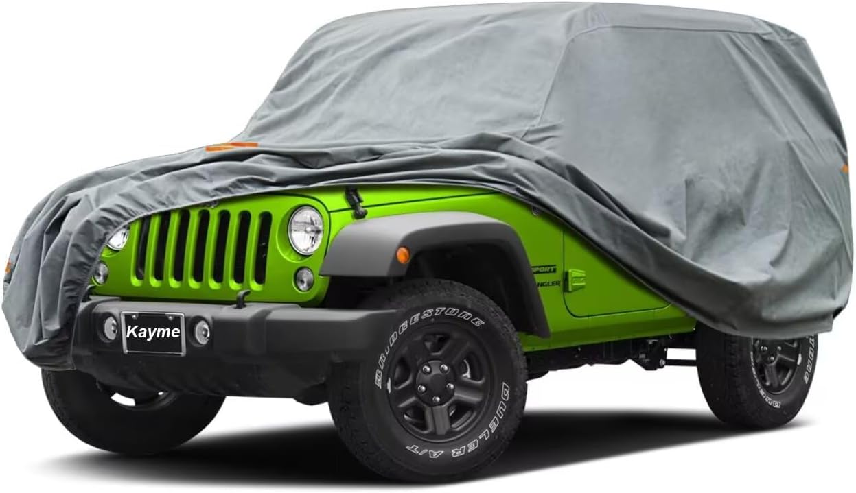 Heavy Duty Jeep 2dr Car Cover, Custom Fit Jeep Wrangler 2 Door CJ YJ JK JL Waterproof All Weather for Automobiles, Full Car Cover - Sun, Rain & UV Protection - Image 1