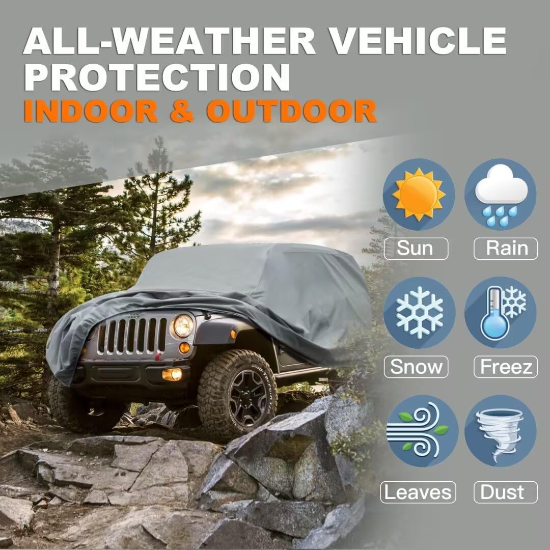Heavy Duty Jeep 2dr Car Cover, Custom Fit Jeep Wrangler 2 Door CJ YJ JK JL Waterproof All Weather for Automobiles, Full Car Cover - Sun, Rain & UV Protection - Image 4