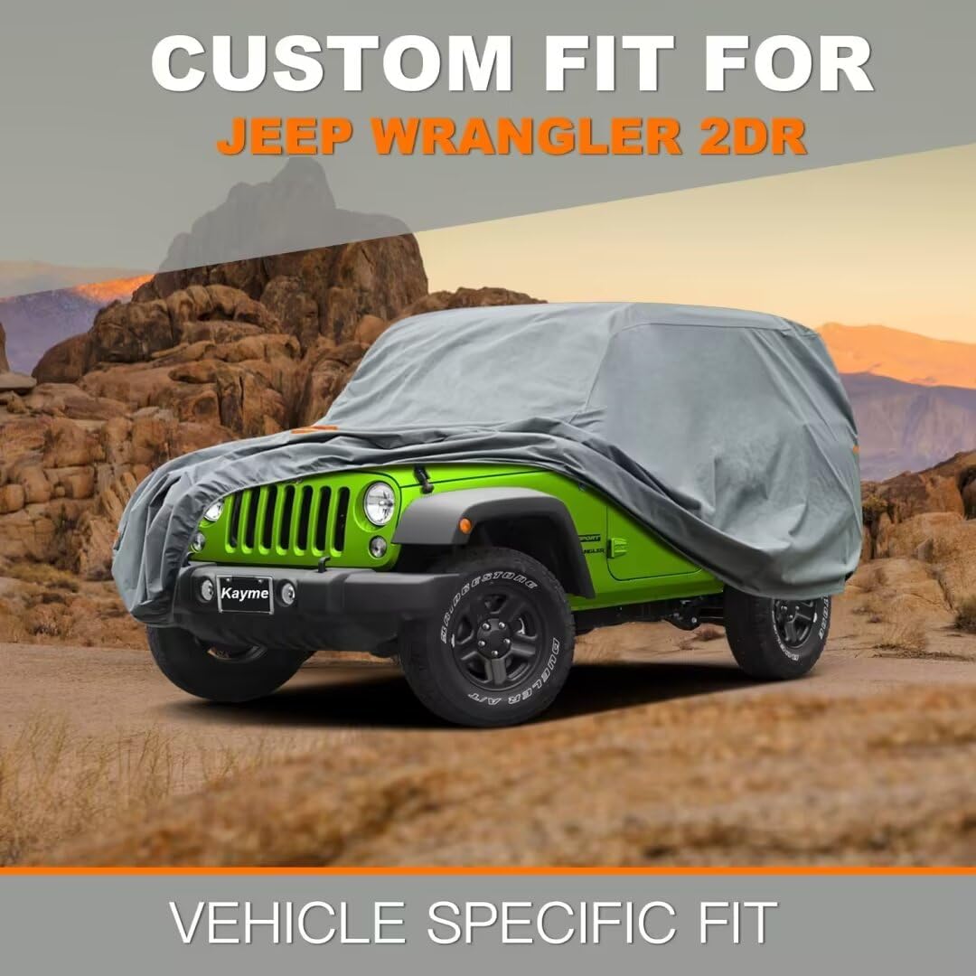 Heavy Duty Jeep 2dr Car Cover, Custom Fit Jeep Wrangler 2 Door CJ YJ JK JL Waterproof All Weather for Automobiles, Full Car Cover - Sun, Rain & UV Protection - Image 5