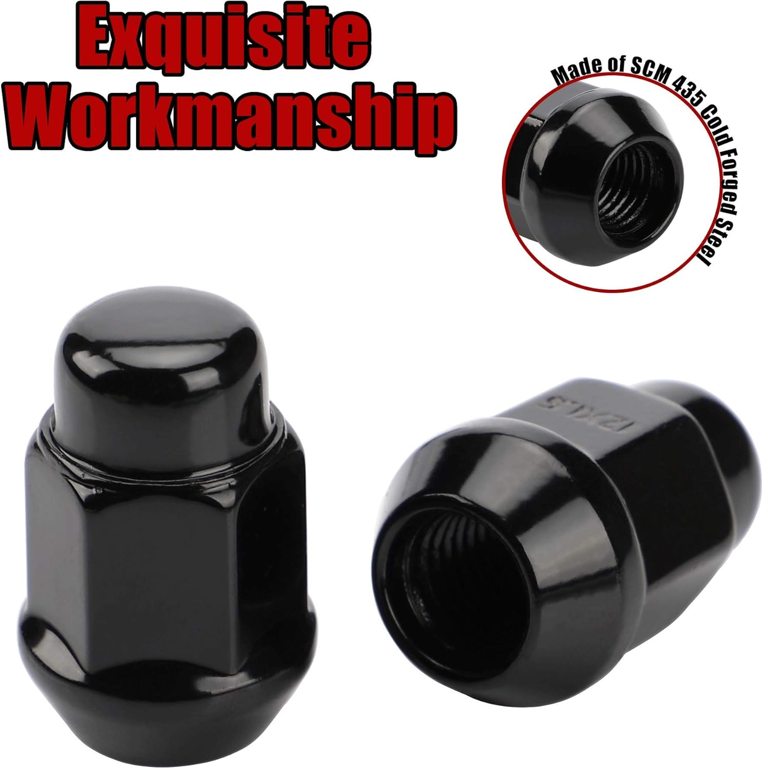 12x1.5 Wheel Lug Nuts, 20PCS Black 12mmx1.5 Closed End Bulge Acorn Lug Nut, Cone Seat, 19mm Hex Aftermarket Wheels - Image 3