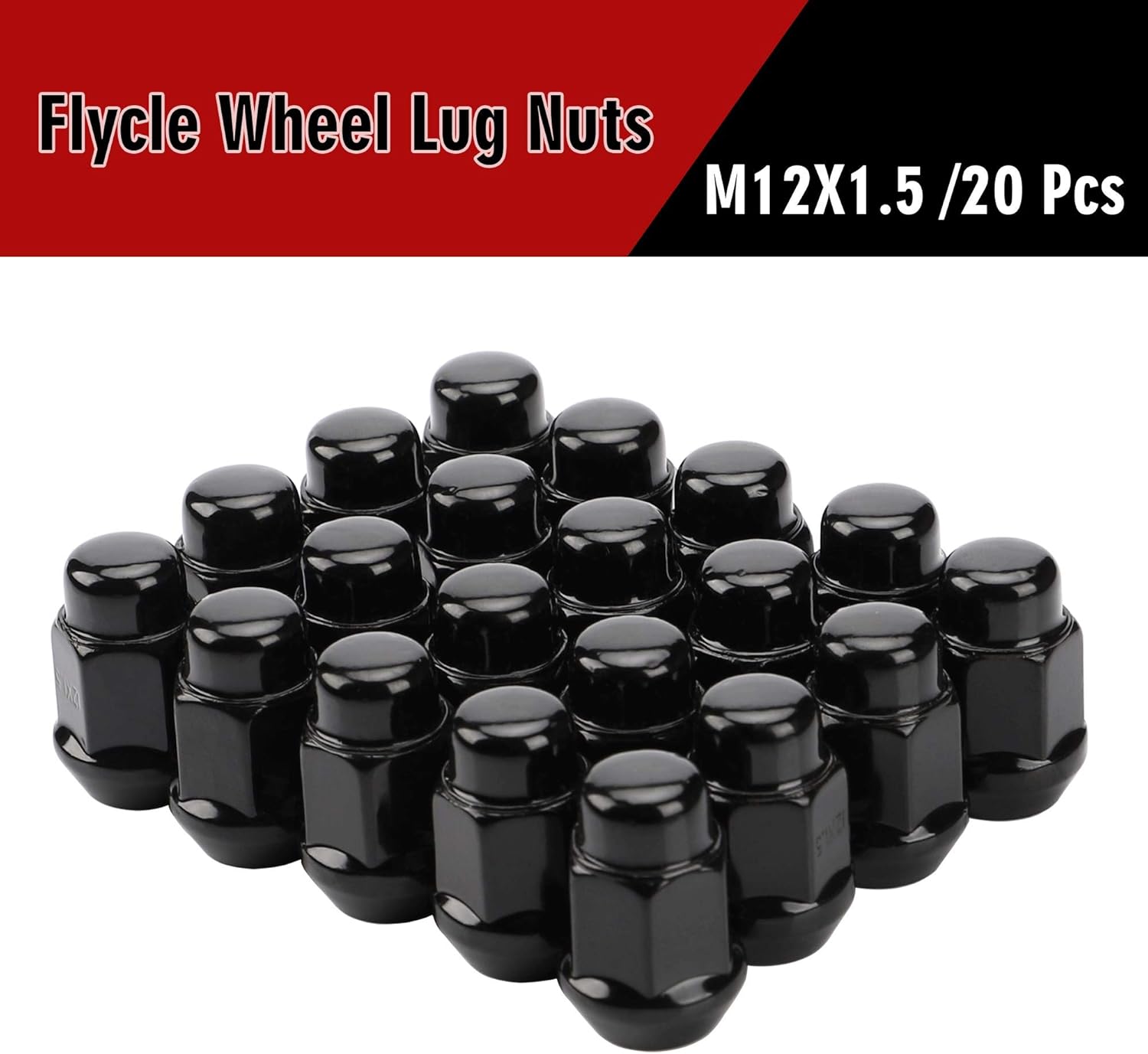 12x1.5 Wheel Lug Nuts, 20PCS Black 12mmx1.5 Closed End Bulge Acorn Lug Nut, Cone Seat, 19mm Hex Aftermarket Wheels - Image 4