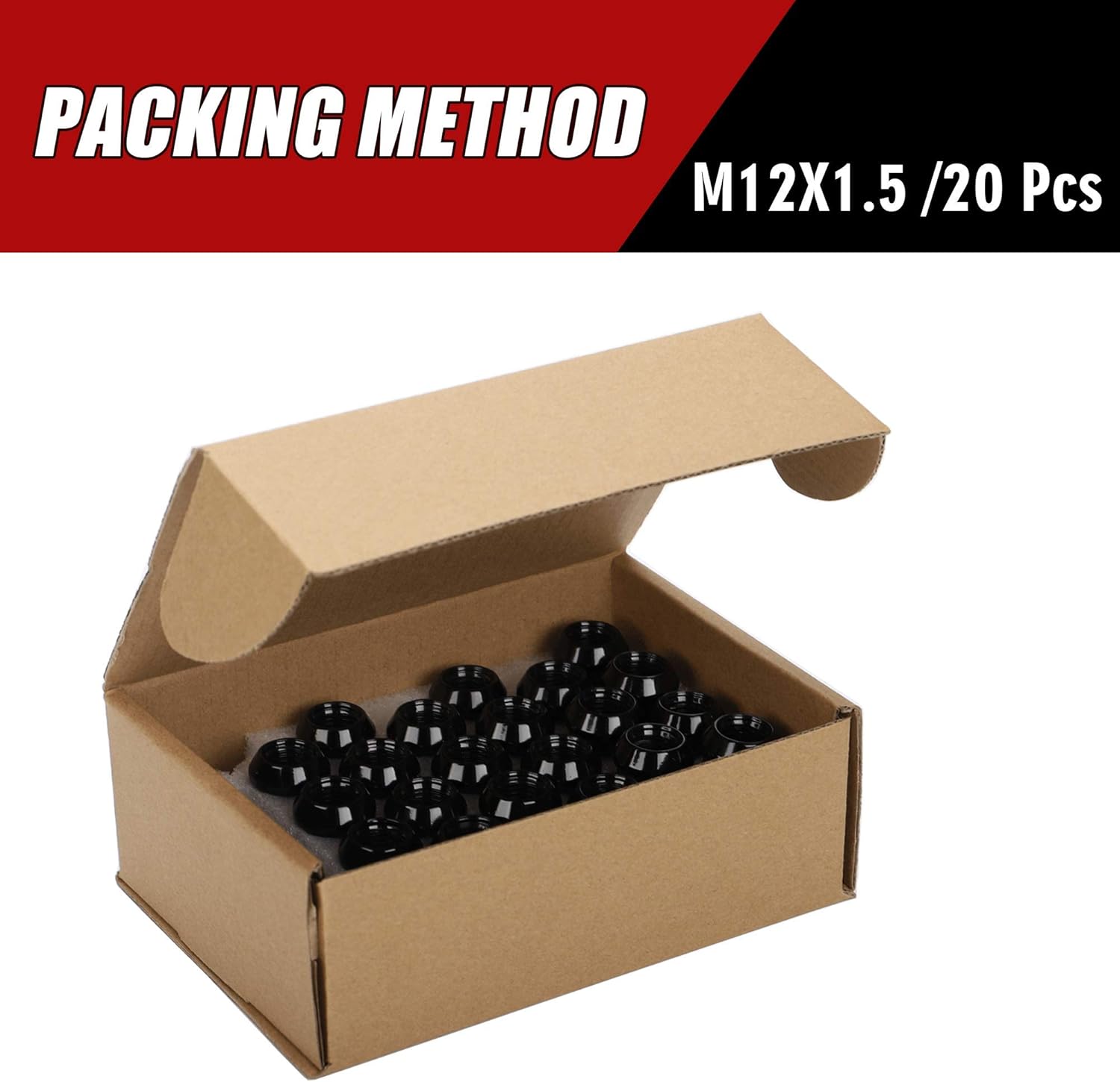 12x1.5 Wheel Lug Nuts, 20PCS Black 12mmx1.5 Closed End Bulge Acorn Lug Nut, Cone Seat, 19mm Hex Aftermarket Wheels - Image 8