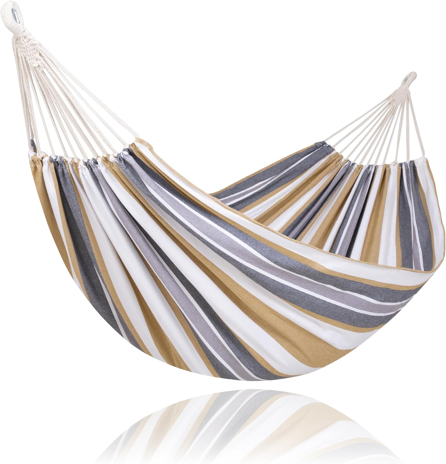 Large Hammock for Tree, Outdoor Tree Fabric Hammock Only, Coffee Stripes - Image 1