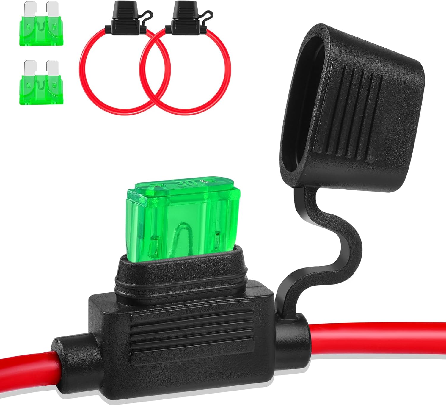 Inline Fuse Holder 12V 2 Pack, Extended Version 12 AWG Waterproof Blade Fuse Holder 13.8 Inch, in Line Fuse Holders 12V with 2 Pcs Standard Car Fuses 30A for Automotive, Marine by - Image 1